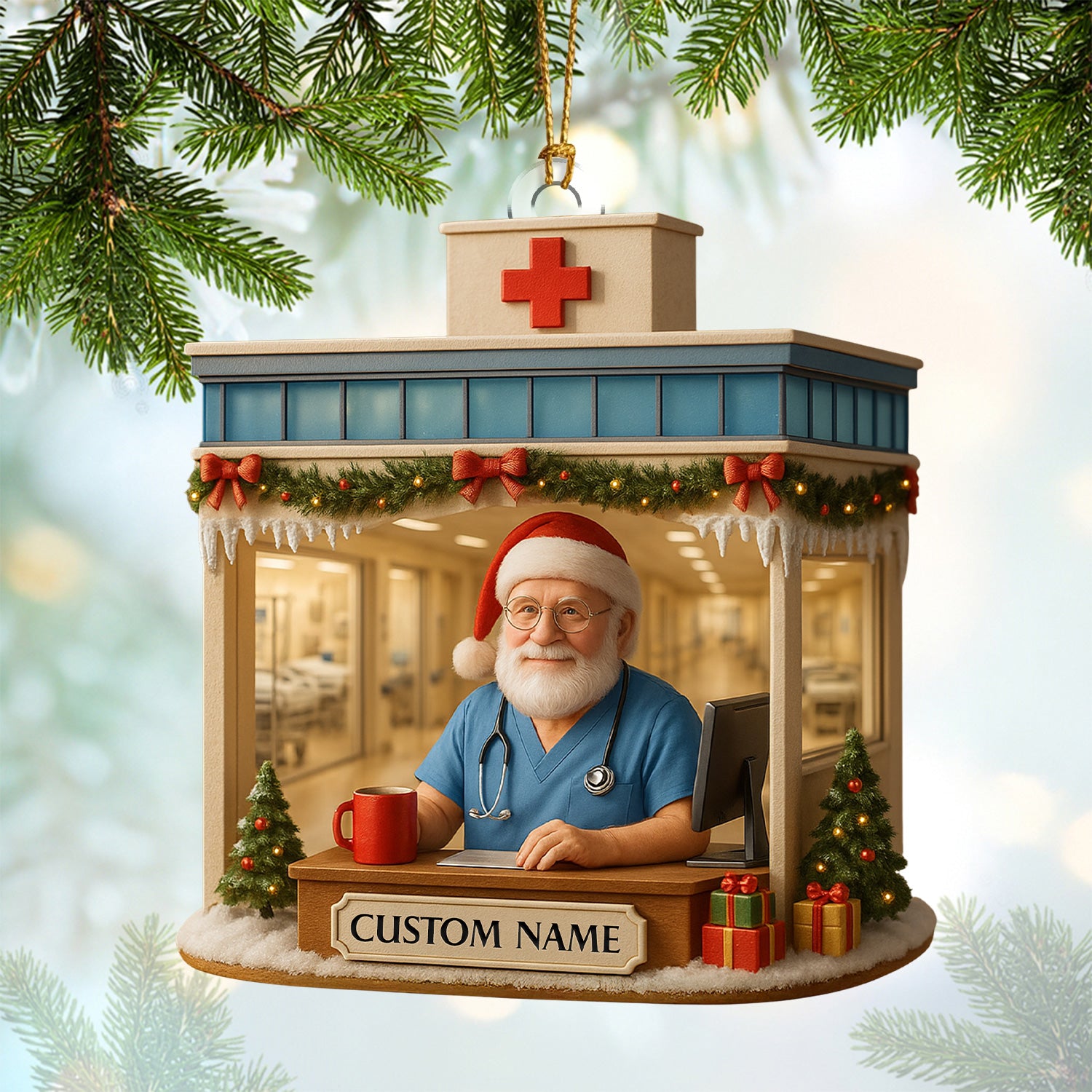 Personalized Doctor Office Ornament, Custom Name Medical Christmas Decor, Nurse & Healthcare Worker Holiday Gift for Clinic Staff
