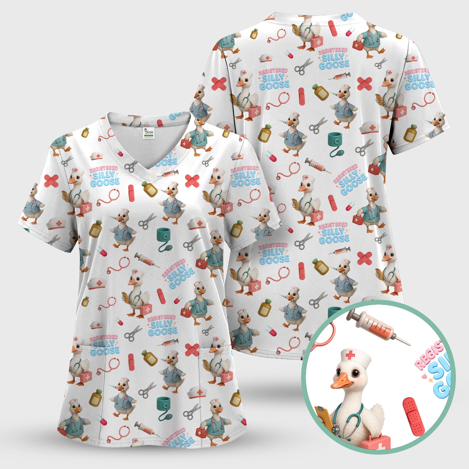 Funny Goose Nurse Scrubs for Women, Registered Silly Goose Set, Cute Medical Uniform for RN CNA LPN