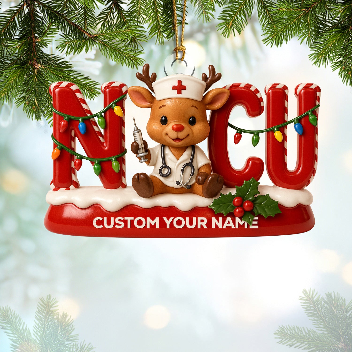 Personalized NICU Nurse Ornament – Funny Christmas Reindeer Design – Cute Holiday Gift for Healthcare Workers and Baby Nurses