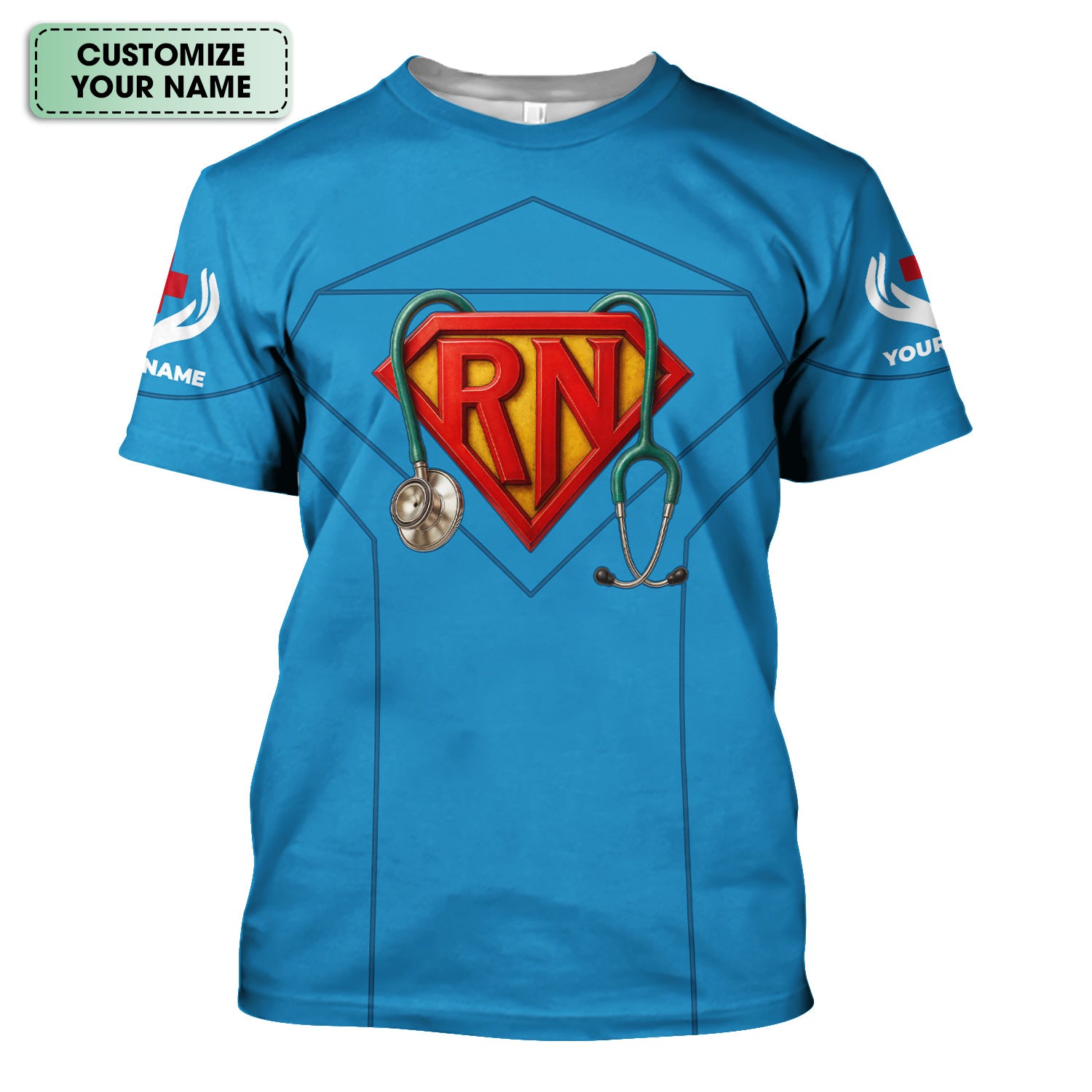 Personalized RN Symbol Nurse Shirt with Stethoscope - Superhero Uniform T-Shirt for Registered Nurses - Medical Appreciation Gift