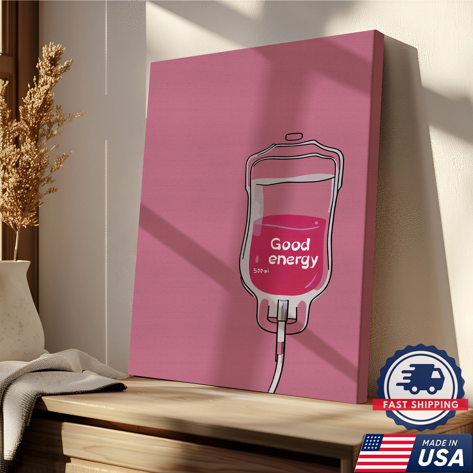 Good Energy IV Bag Canvas, Medical Office Decor, RN LPN CNA Healthcare Workers Gift