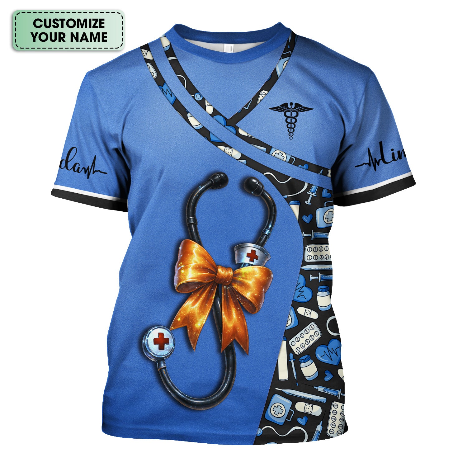 Personalized Nurse Scrub Shirt for Halloween - Medical Costume with Stethoscope Bow Design - Custom Gift for RN LPN CNA Night Shift Workers