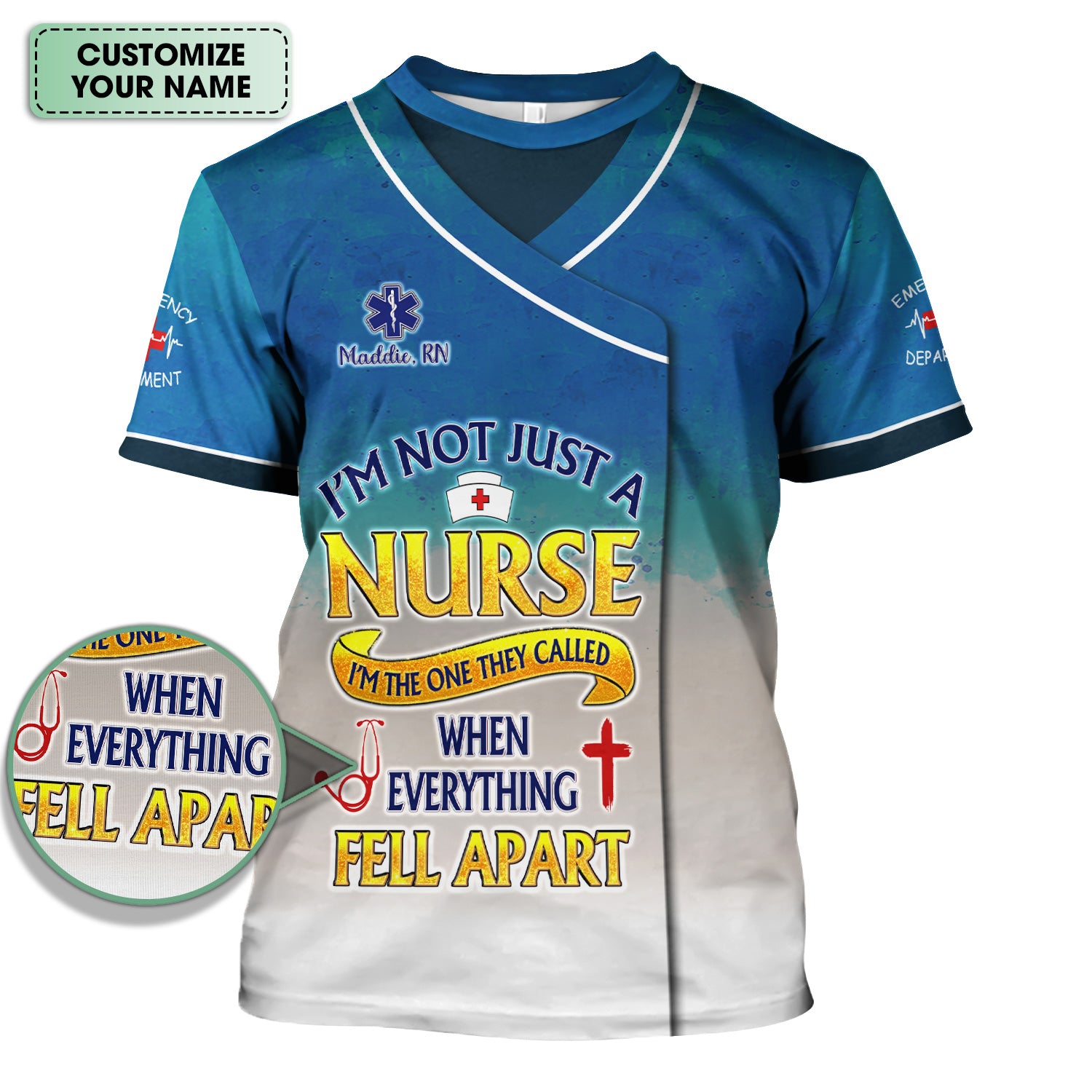 Custom ER Nurse Scrub Top - I'm Not Just A Nurse Quote - Gift for Women RN LPN Healthcare Workers