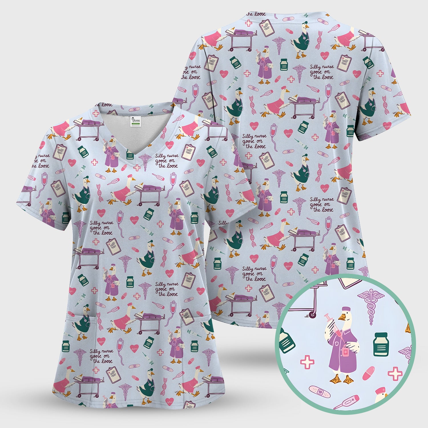 Goose Medical Humor Tools Pattern Scrub Top, Comfortable Scrubs for Nurses