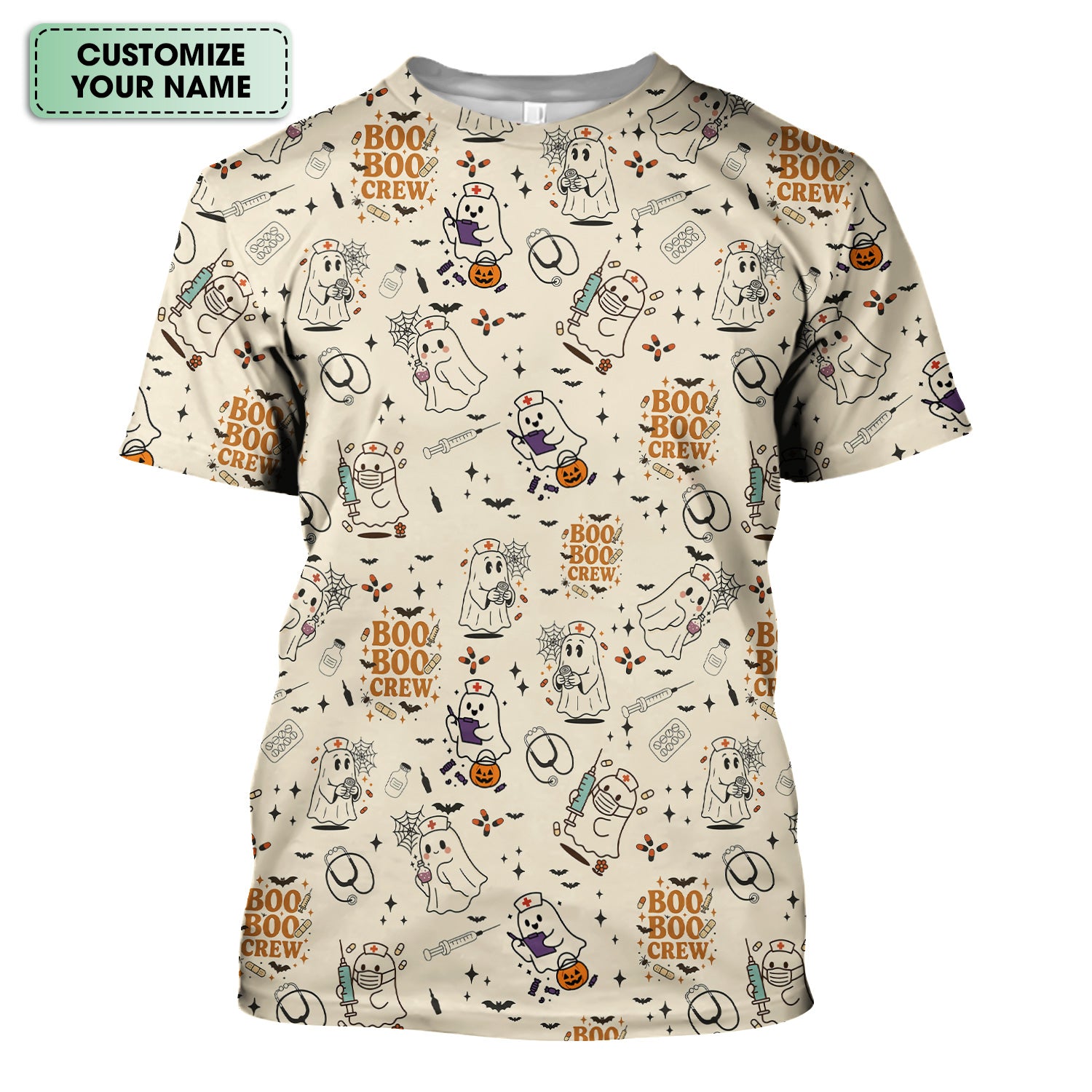 Funny Halloween Scrub Shirt for Nurses - BOO BOO CREW Ghost Design - Cute Fall Medical Top for RN CNA LPN Women