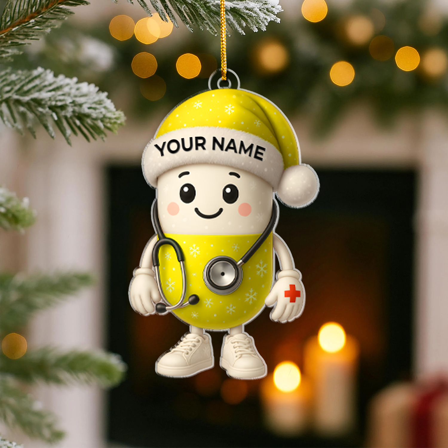 Personalized Nurse Ornament Christmas Tree, Cute Medical Pill RN CNA Gift, Custom Name Holiday Decoration