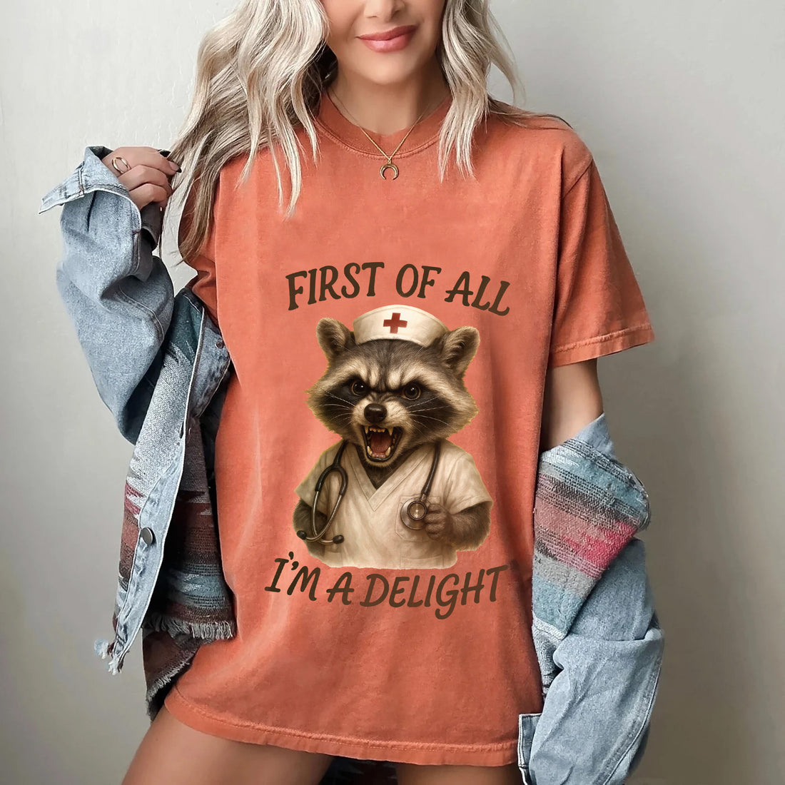 Personalized Raccoon Nurse Shirt for RN LPN CNA – Funny Quote I’m a Delight Nurse Gift – Cute Sarcastic Tee for Healthcare Workers