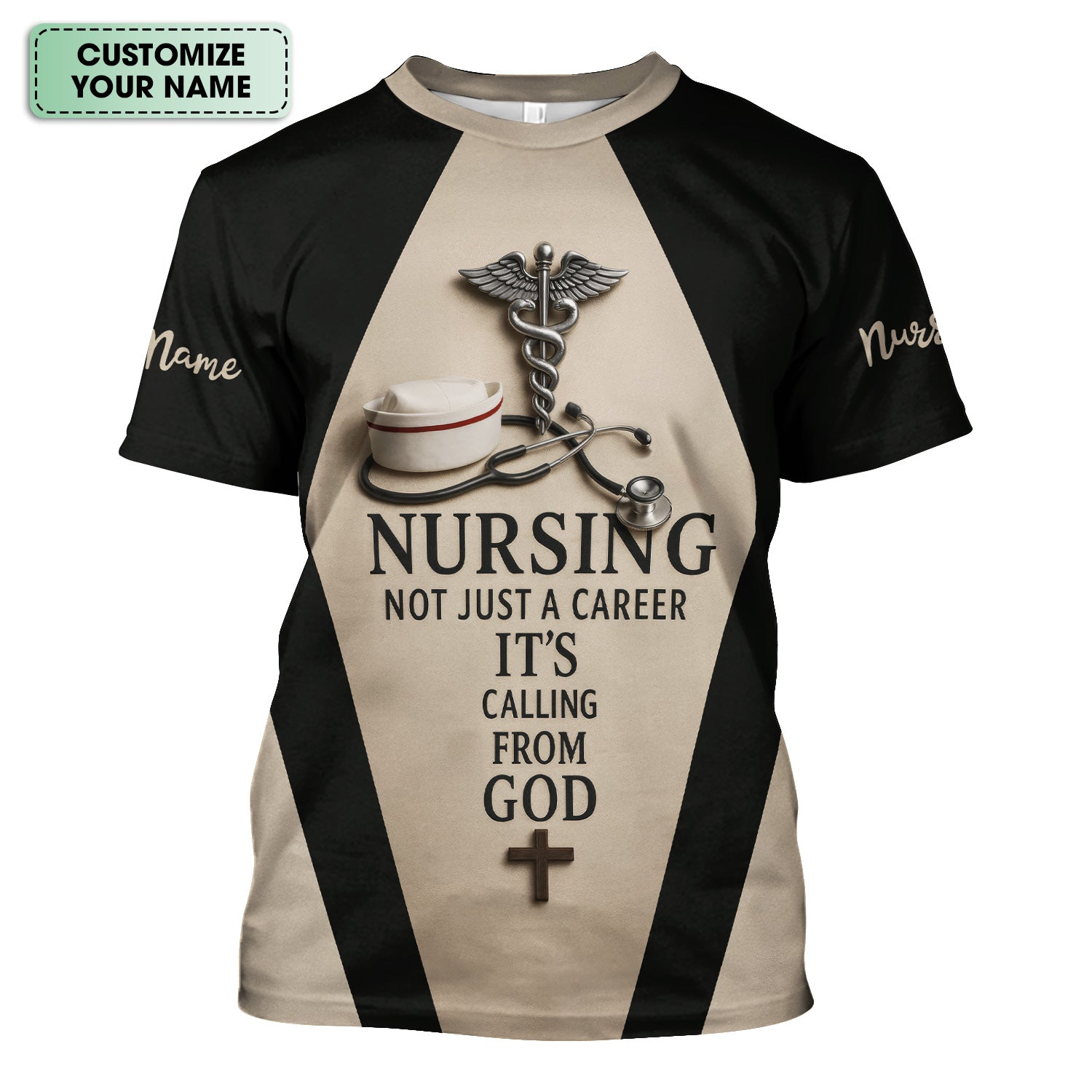Personalized Nurse Scrubs - Stethoscope & Cross Design - Nursing Is A Calling Shirt for RN CNA LPN Healthcare Workers
