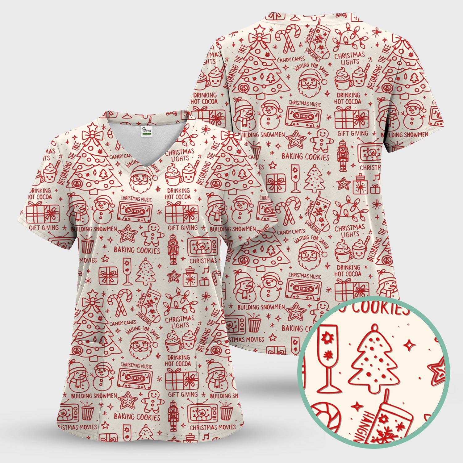 Christmas Pattern Scrub Set, Holiday Baking Cookies Nurse Shirt, Cute Medical Uniform Gift for RN, LPN, Healthcare Worker