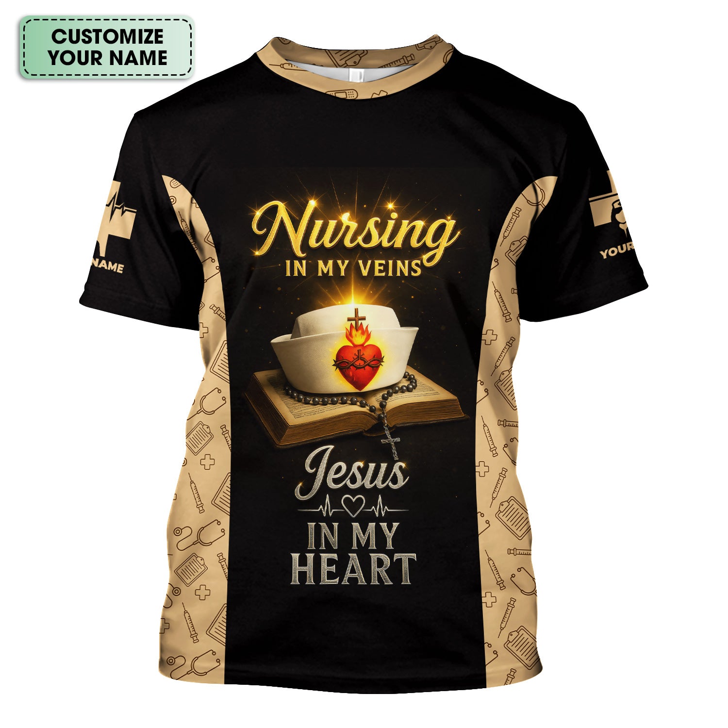 Christian Nurse Scrubs Shirt for Women - Jesus in My Heart Nursing in My Veins - Faith-Based Uniform Top Gift for RN CNA LPN