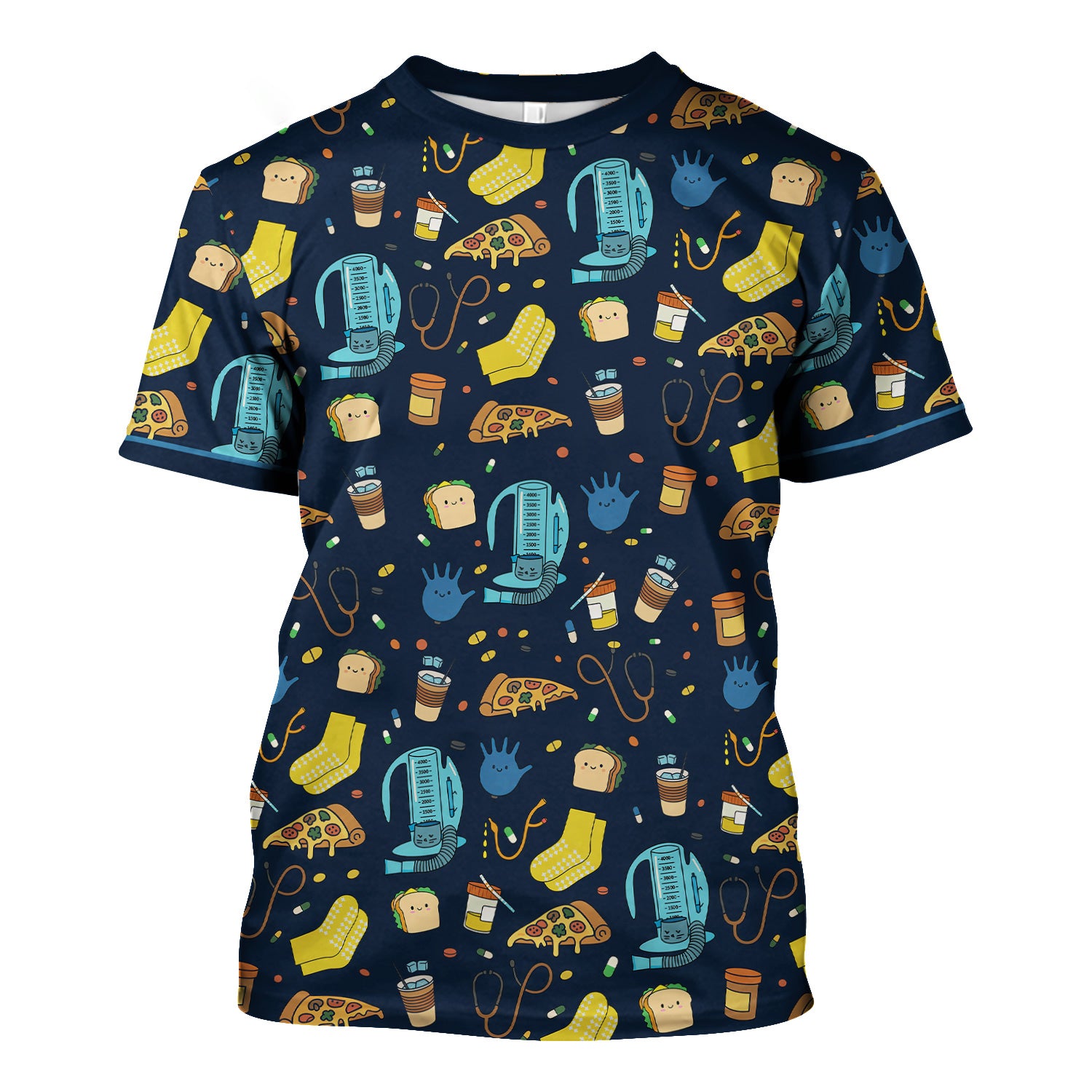 Funny Nurse Shirt with Medical Icons - Cute Cartoon Graphic Tee for Women - Gift for RN, CNA, Healthcare Worker
