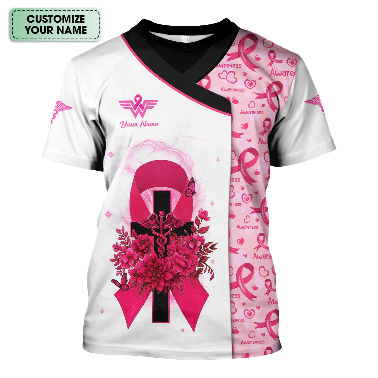 Custom Breast Cancer Warrior Shirt - Pink Ribbon Cross & Being Strong Is The Only Choice Tee - Gift for Women RN, LPN, CNA
