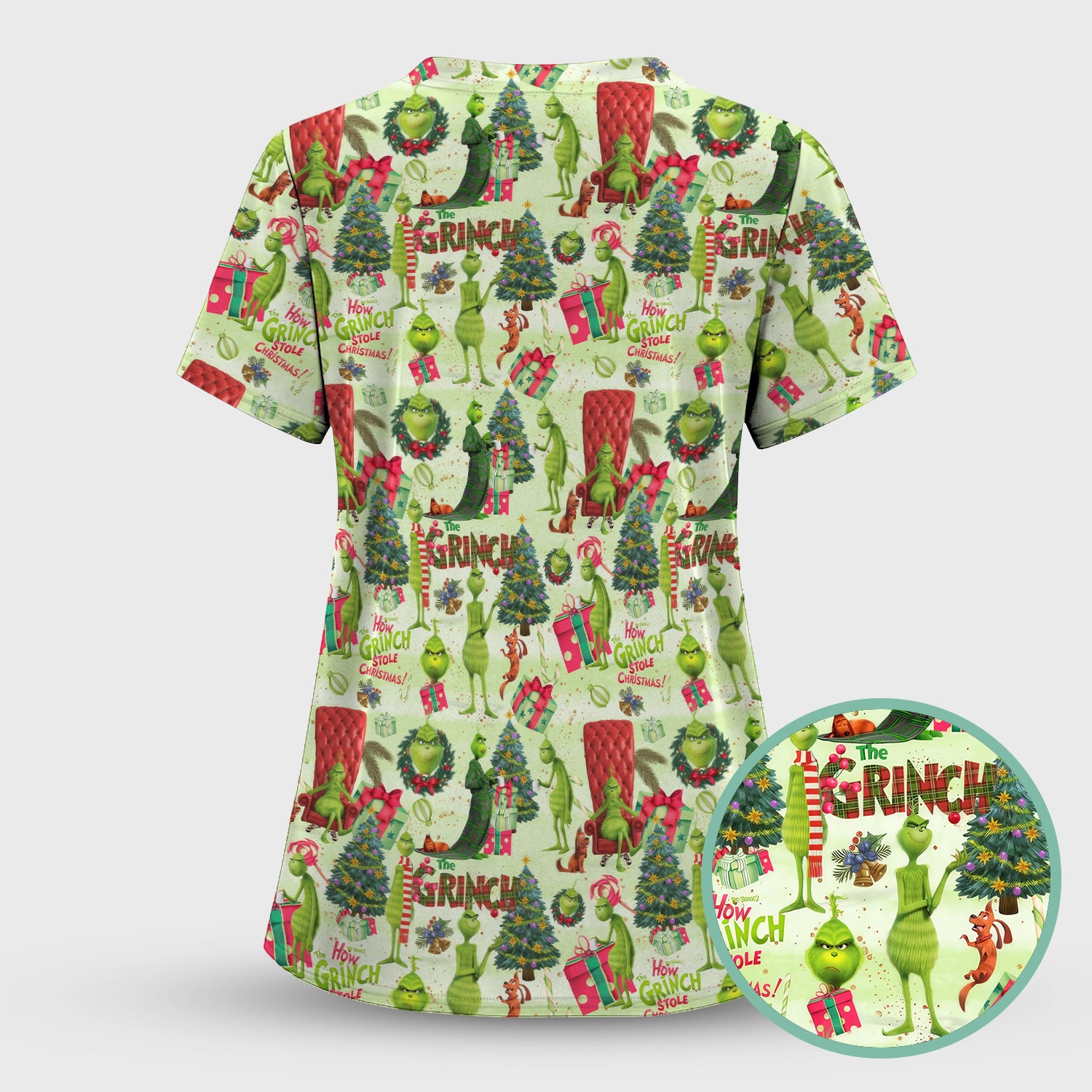 Funny Christmas Nurse Scrubs for Women - Merry Grinchmas Top - Cute Medical Uniform for RN CNA LPN LVN EN