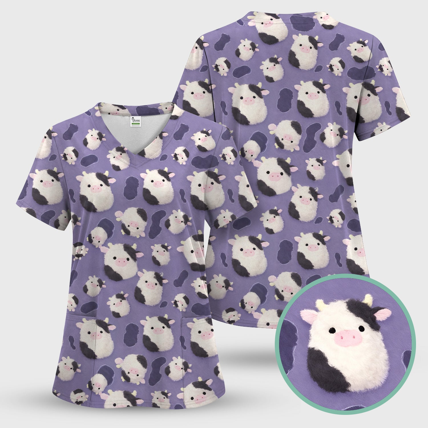 Cute Cartoon Pig Pattern Scrubs Top, Comfortable Scrubs for Nurses