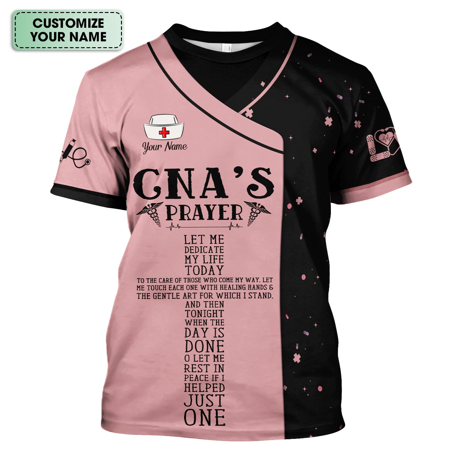 Personalized Nursing Faith Scrub for Women - CNA's Prayer & Caduceus Symbol Design - Gift for RN LPN Healthcare Workers