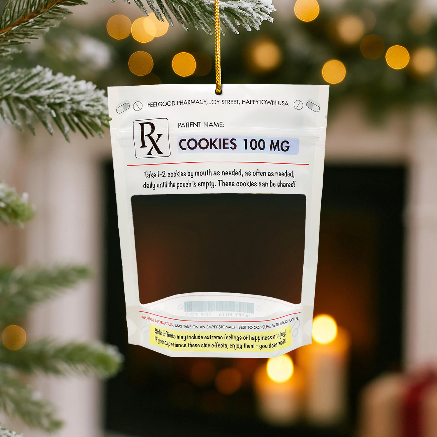 Funny Prescription Ornament, Cookies 100 MG Medical Christmas Decoration, Nurse Pharmacist RN LPN CNA Gift