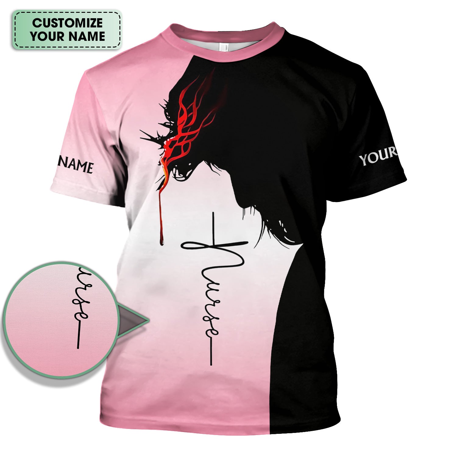 Personalized Christian Nurse Scrub Top - Christian Cross & Jesus Faith Design - Gift for RN LPN CNA