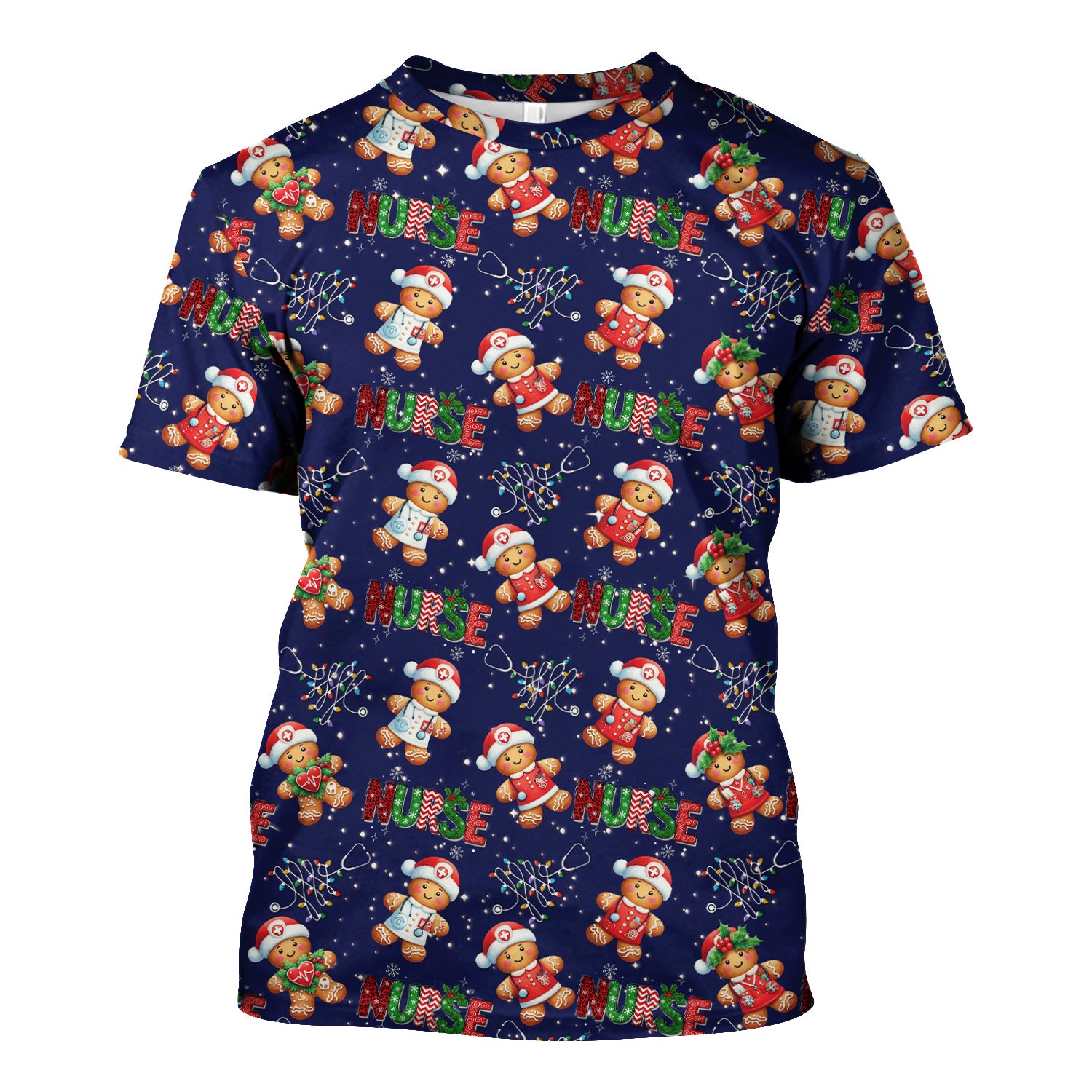 Christmas Nurse Scrub Top - Funny Gingerbread Holiday Medical Uniform - Gift for Nurse RN CNA LPN
