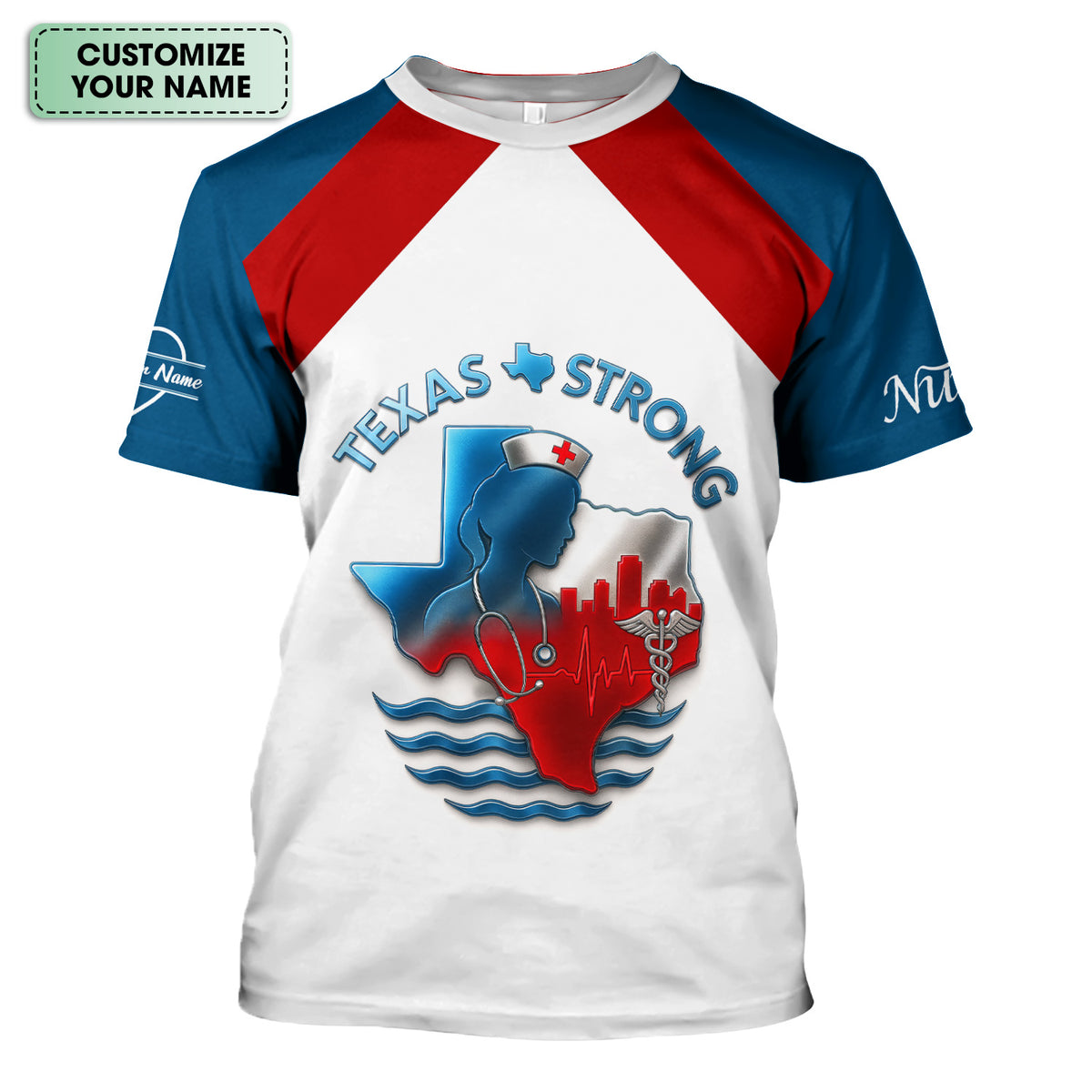 Texas Strong Nurse Scrubs - Personalized with Stethoscope & Texas Flag - Custom Name for RN, CNA, LPN - Gift for Healthcare Workers