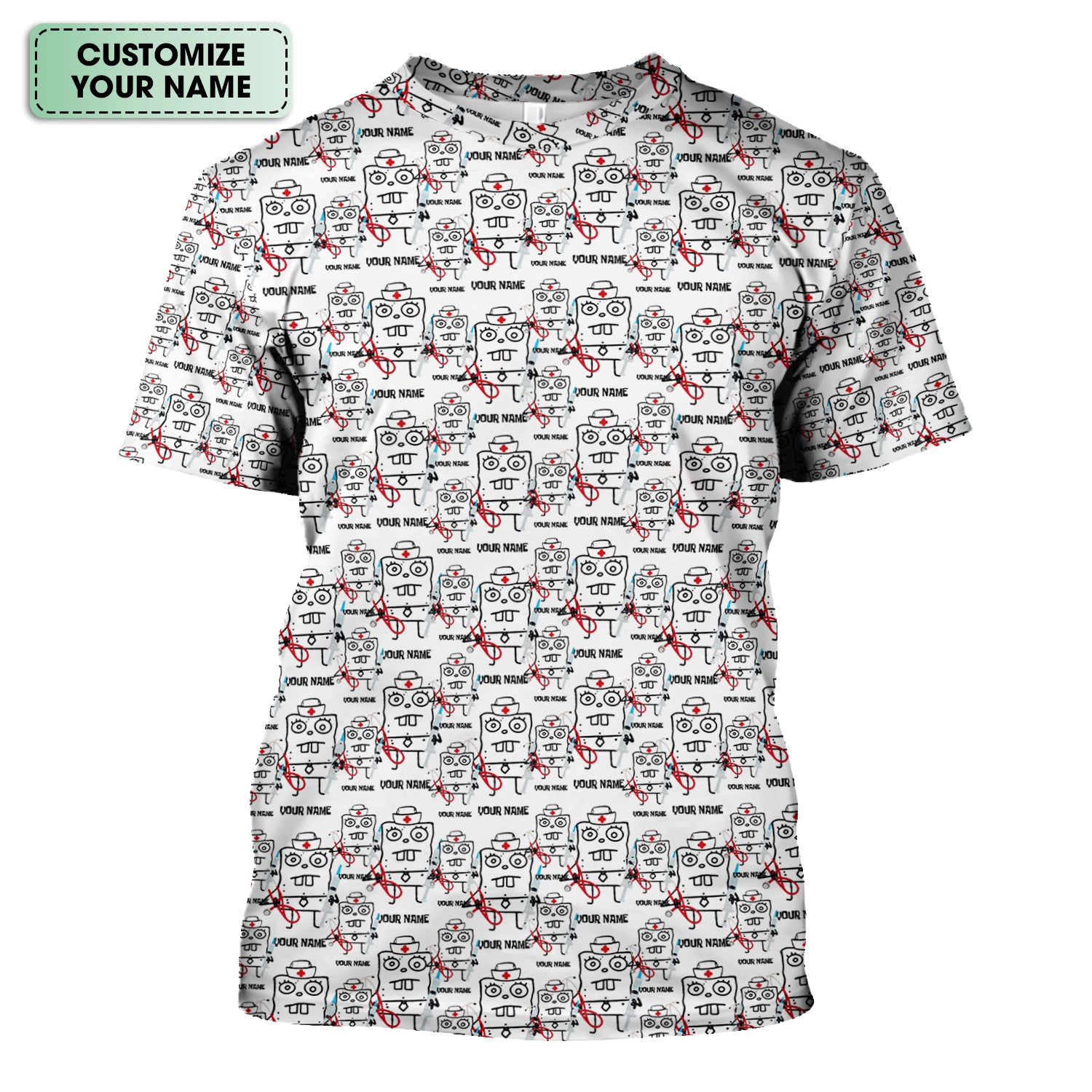 Personalized Doodle Bob Nurse Shirt - Funny Cartoon Medical Graphic Tee - Custom RN MD CNA Healthcare Gift