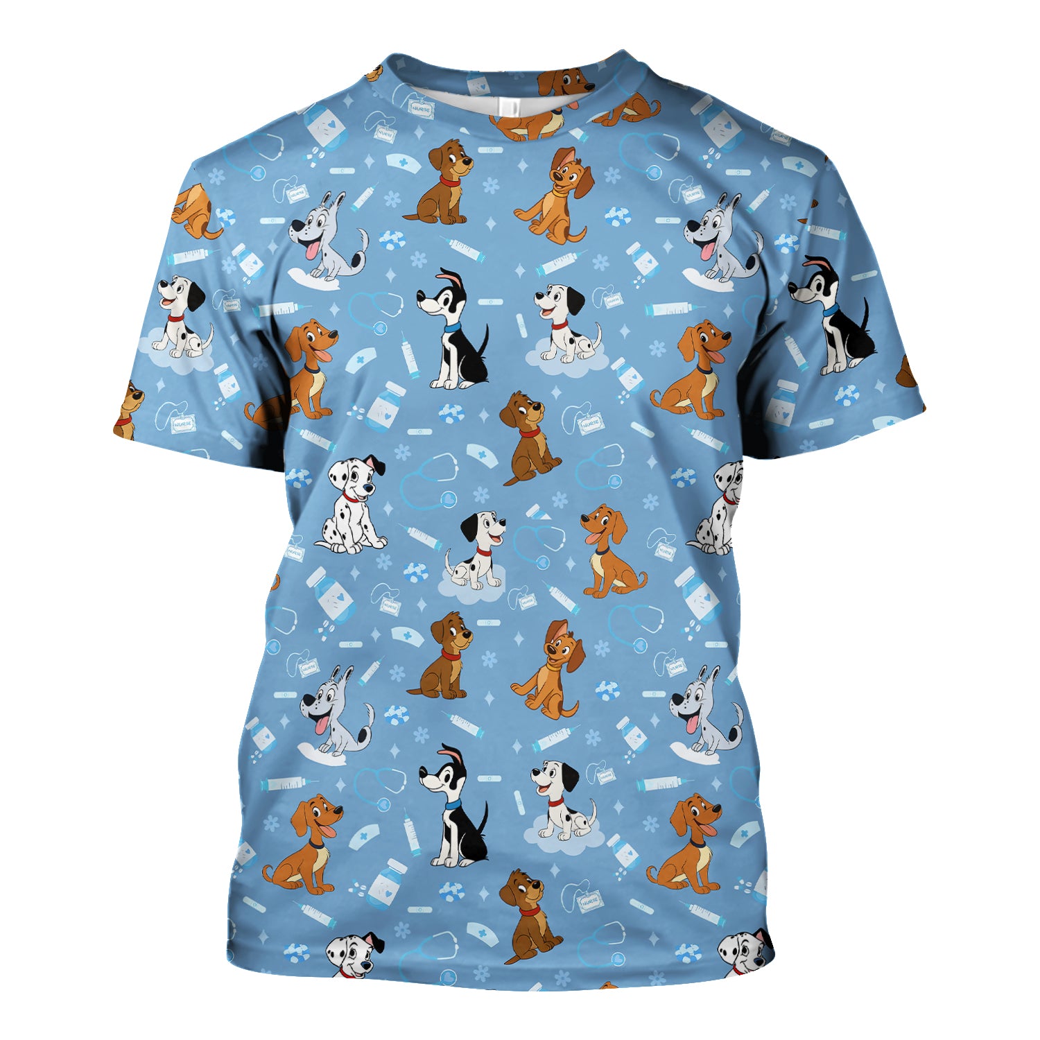 Cute Cartoon Dog Scrubs Top - Fun Puppy Pattern Medical Shirt for Veterinarians, Vet Techs, Animal Lovers - Pet Care Workwear Gift