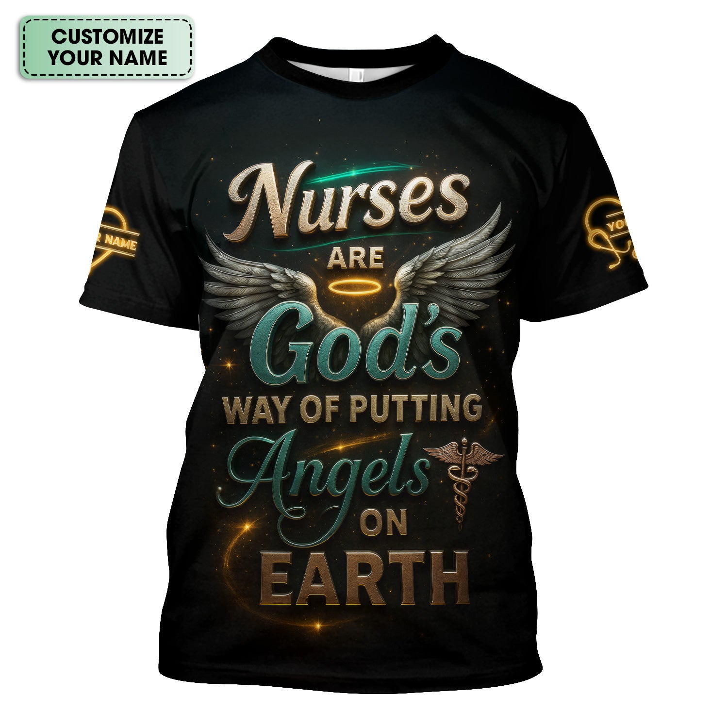 Custom Religious Nurse Scrub Shirt for Women - Angel Wings & Halo Graphic Uniform - Appreciation Gift for RN LPN CNA