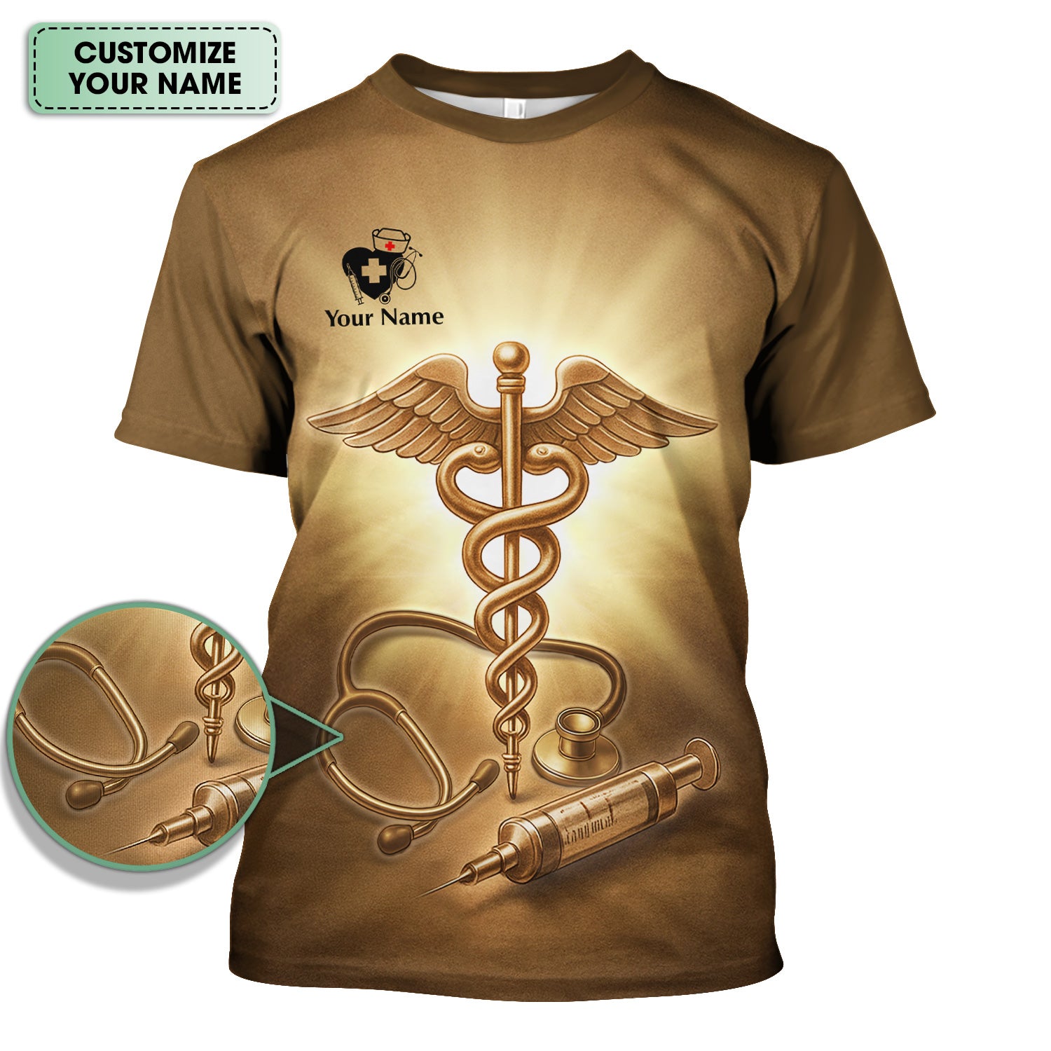 Personalized Christian Nurse Prayer Shirt - A Nurse's Prayer & Caduceus Symbol Graphic Tee - Gift for RN LPN CNA