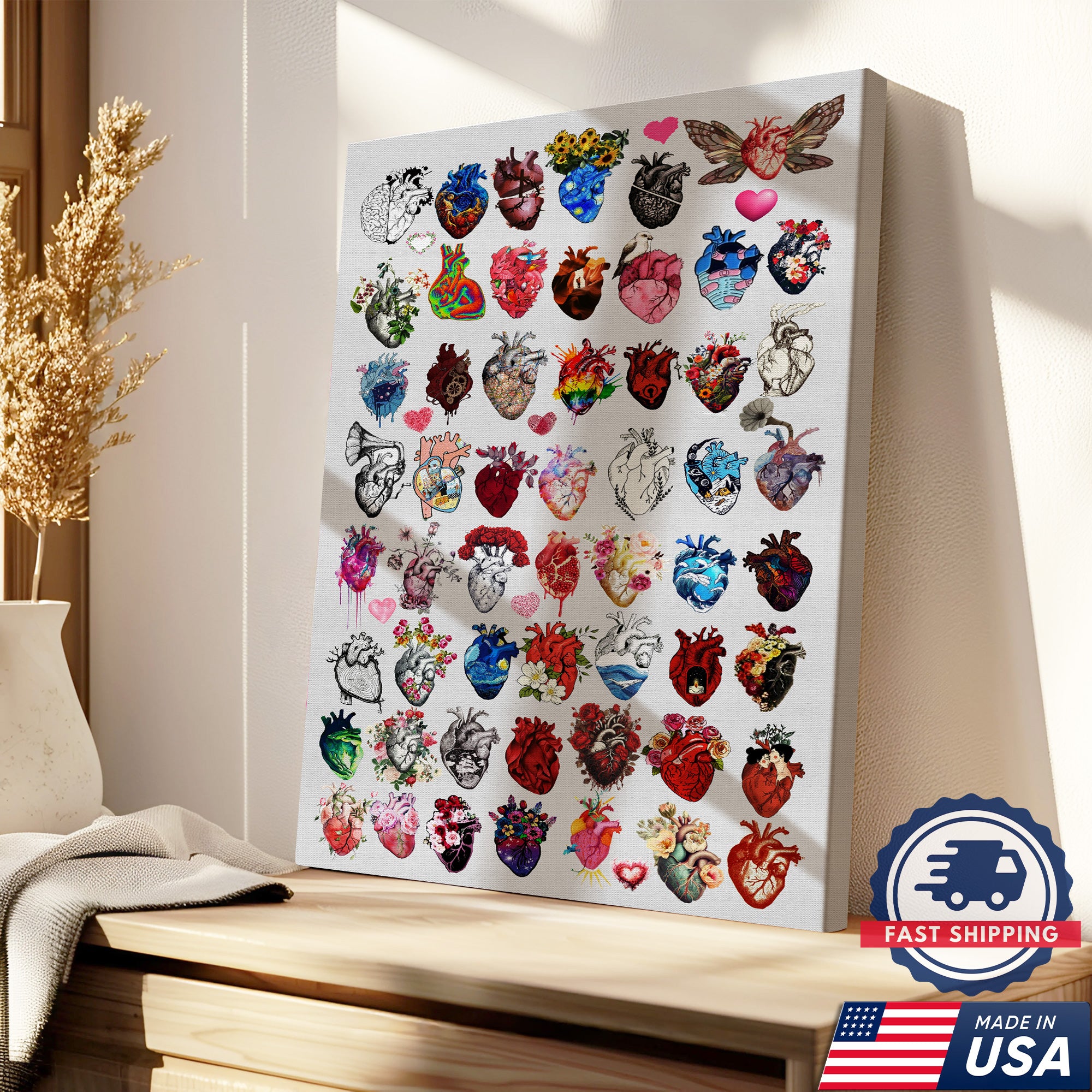 Anatomical Heart Art Canvas, Floral Heart Wall Decor, RN LPN CNA Healthcare Worker Gift