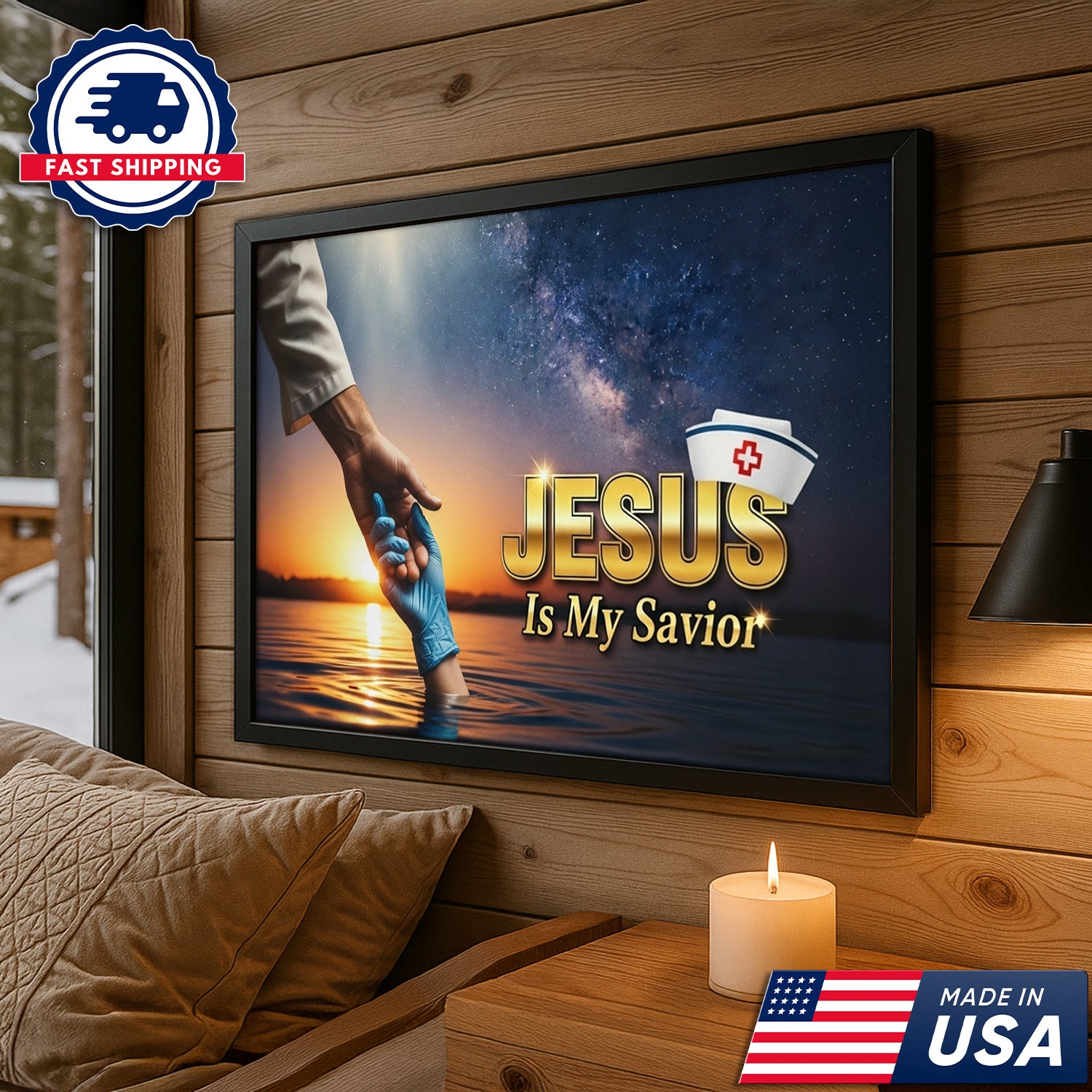 Jesus Is My Savior Nurse Canvas, Faith Religious Gift for RN LPN CNA, Home Office Wall Decor