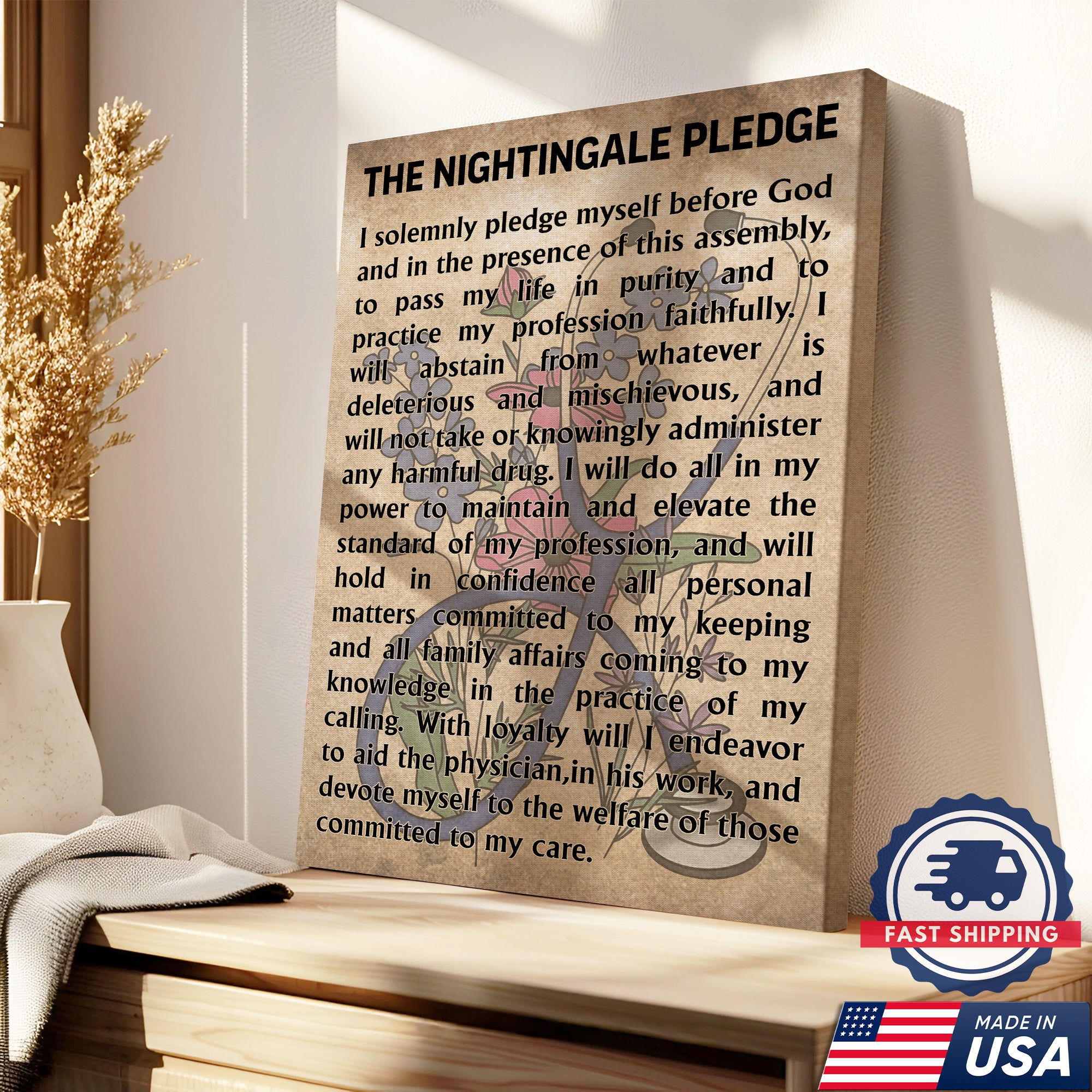 Nightingale Pledge Canvas, Nurse Graduation Gift Wall Decor for RN LPN, Healthcare Worker Office Home Decor Gift