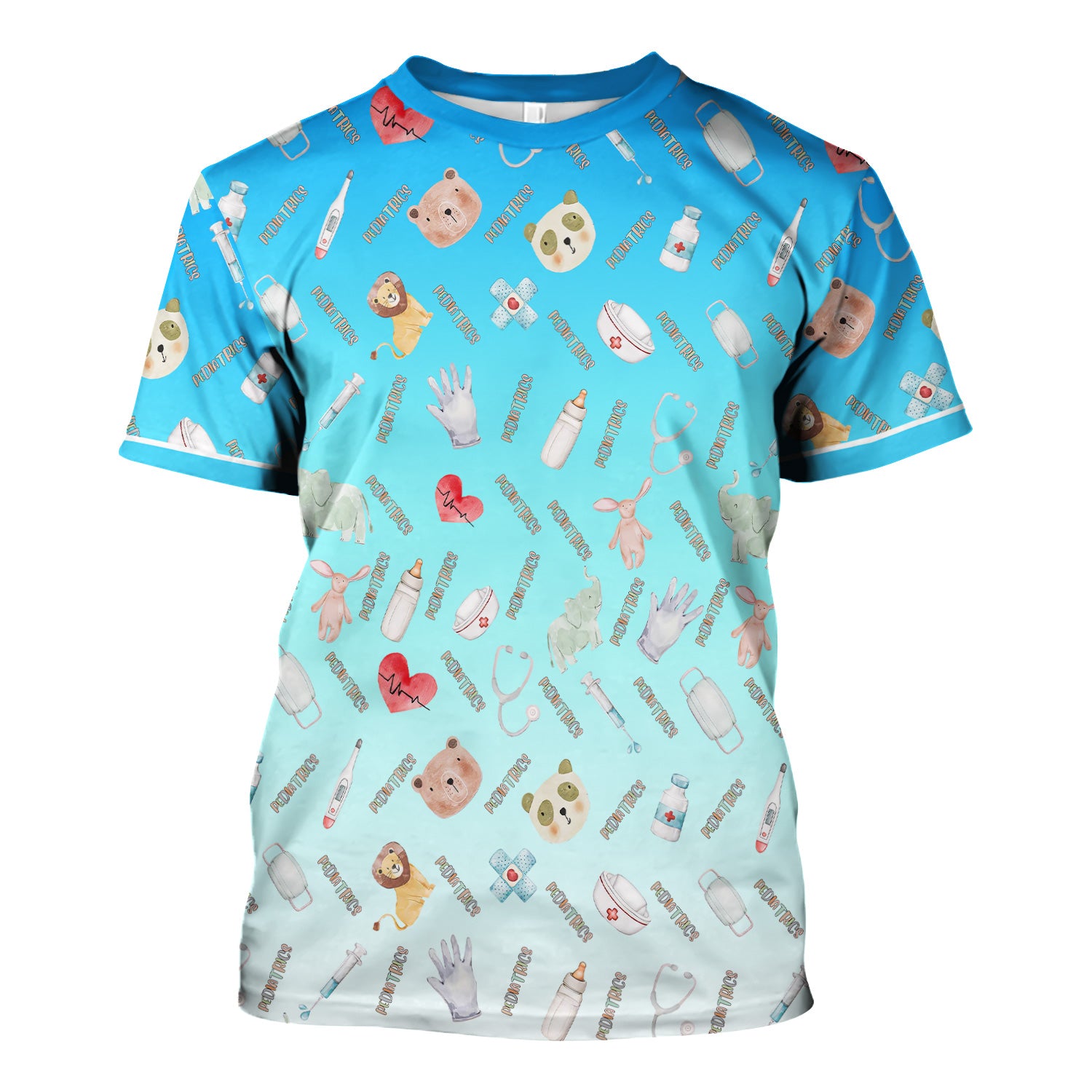 Adorable Pediatric Medical Scrub - Medical Uniform Top with Animal & Heart Icons - Gift for RN, CNA, LPN, Healthcare Worker