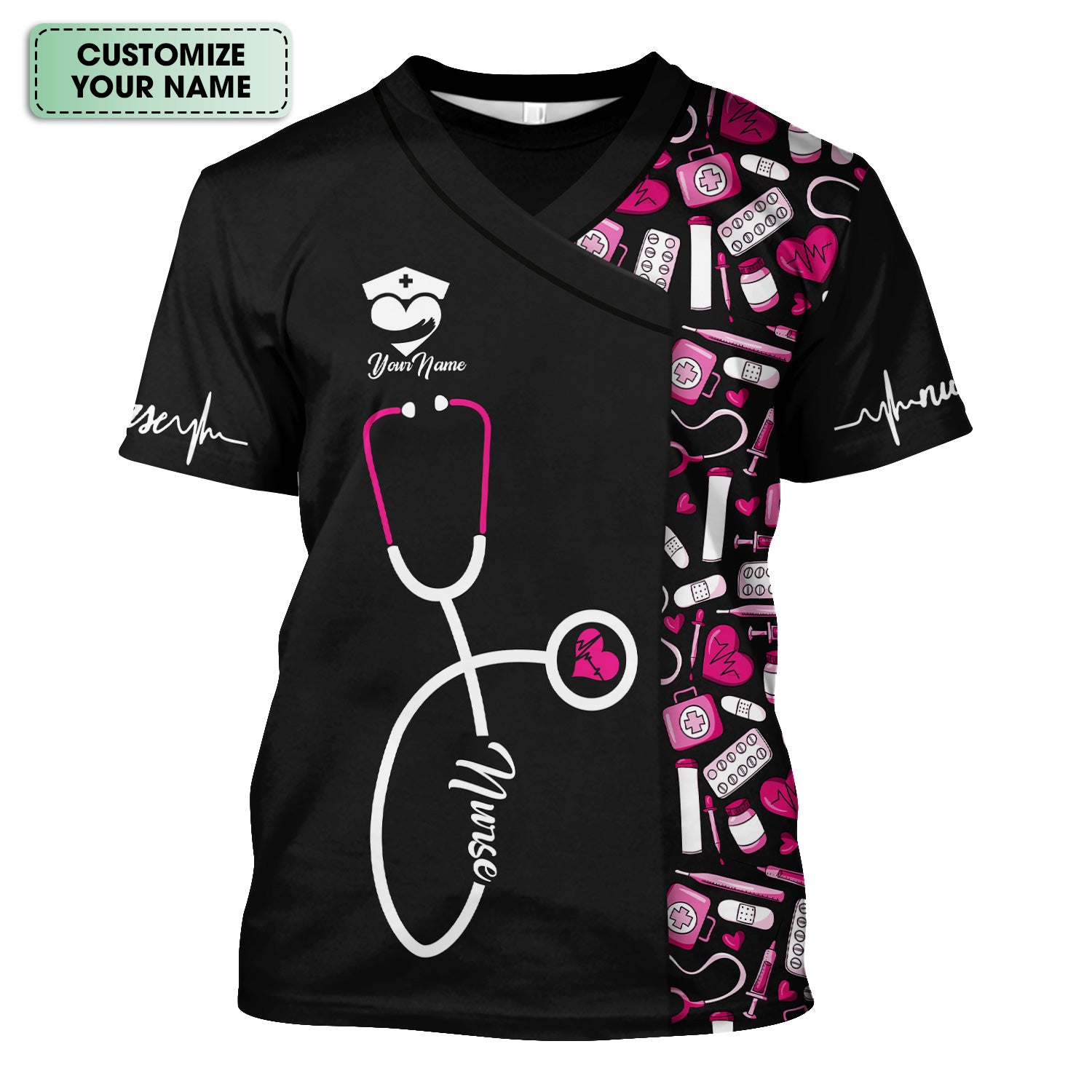 Personalized Nurse Shirt - Stethoscope & Medical Design with Heart - Custom Gift for RN CNA LPN Healthcare Workers