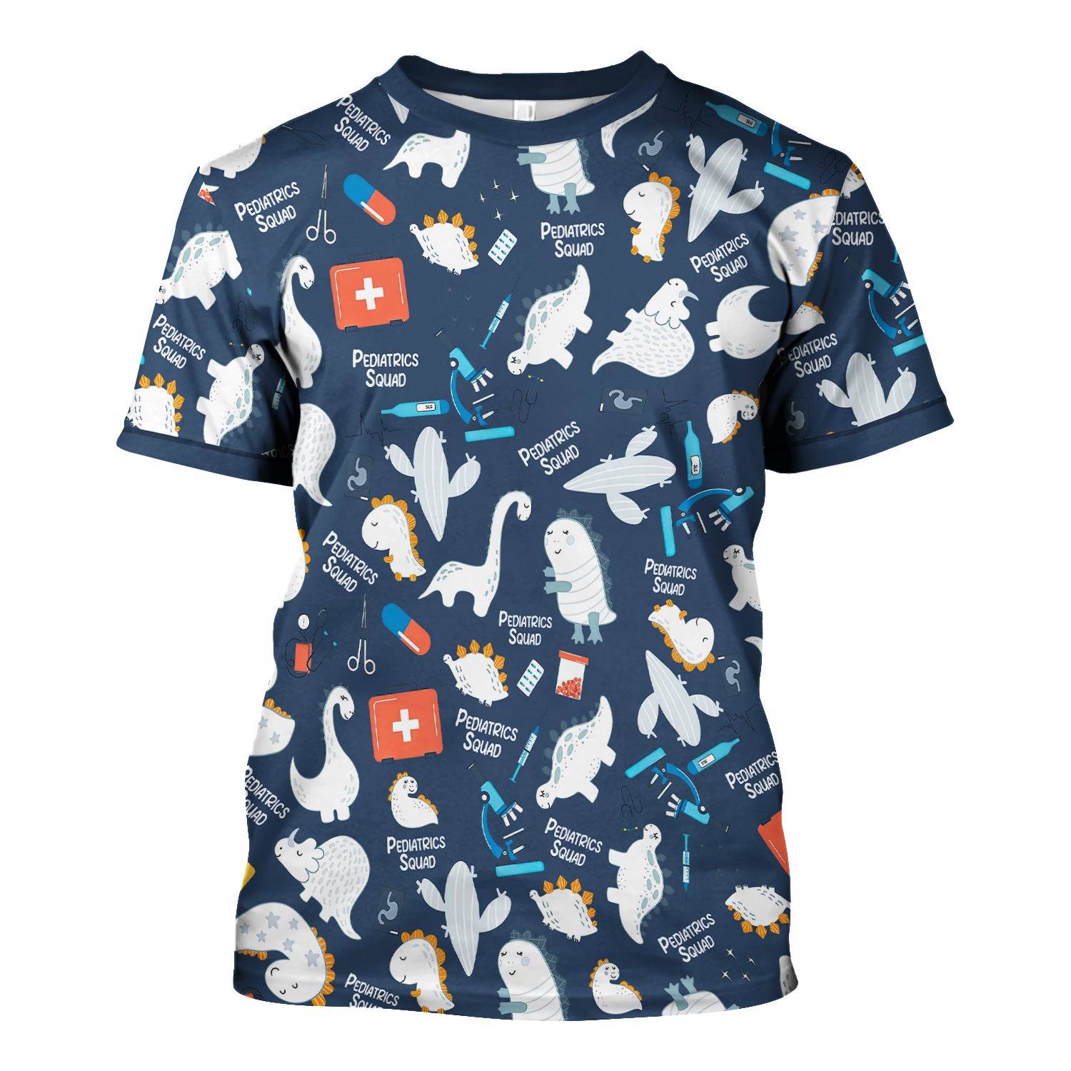 Personalized Pediatric Nurse Scrubs for Women - Cute Dino Print Medical Shirt - Gift for RN, CNA, LPN, Medical Staff