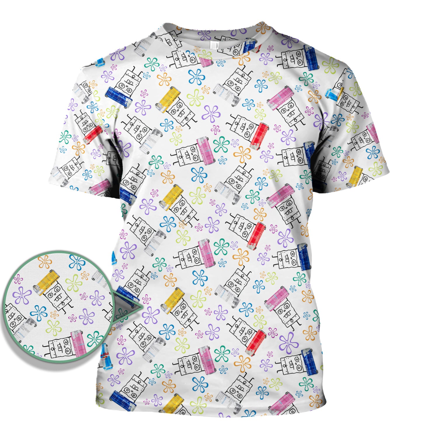 Doodle Bob Energy Drink Nurse T-Shirt - Funny Cartoon Medical Graphic Tee - Gift for RN MD CNA Healthcare
