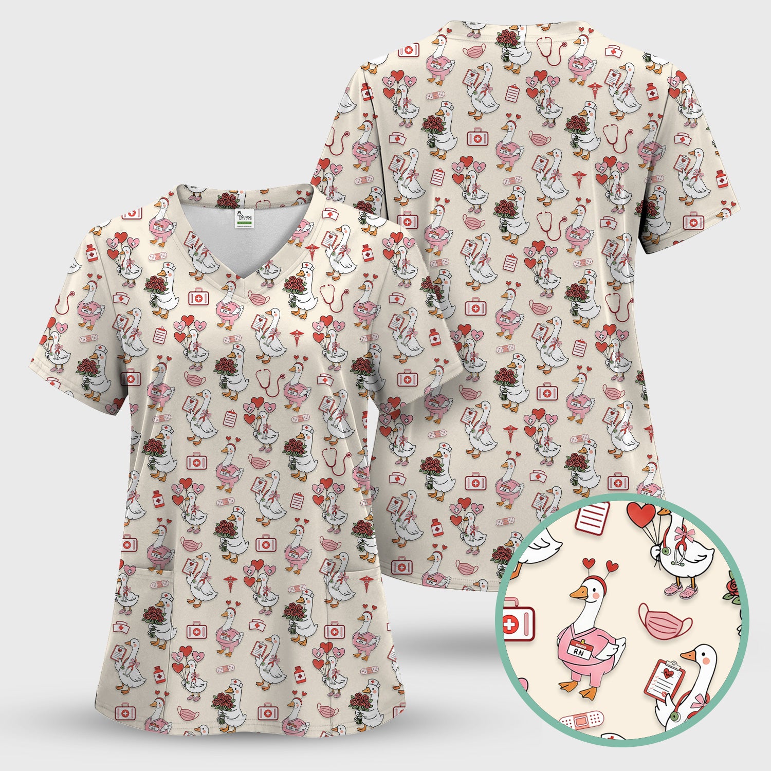 Cute Goose Nurse Medical Pattern Scrub Top, Comfortable Scrubs for Nurses