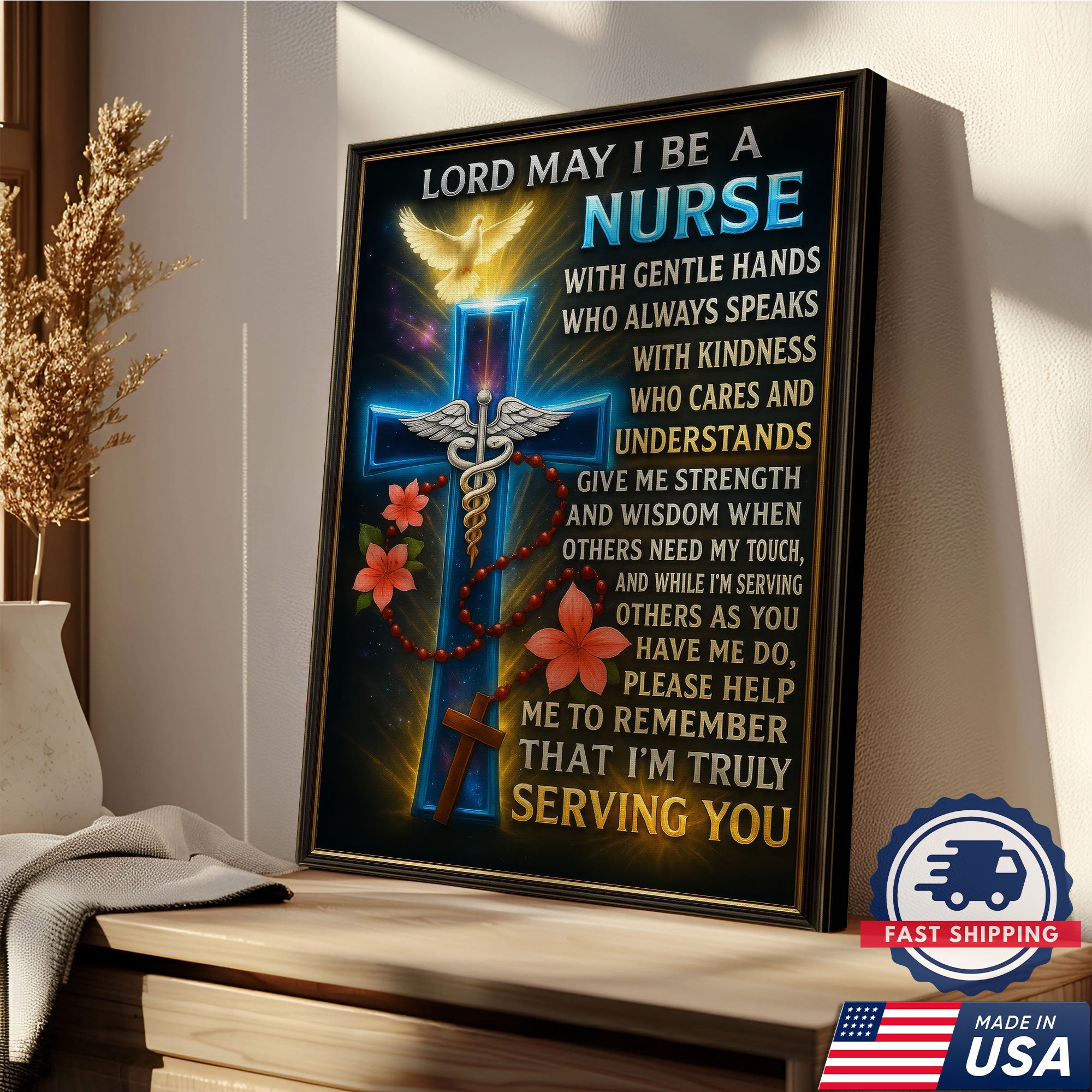 Lord May I Be A Nurse Prayer Canvas, Christian Faith Gift for RN LPN CNA, Religious Home Office Decoration
