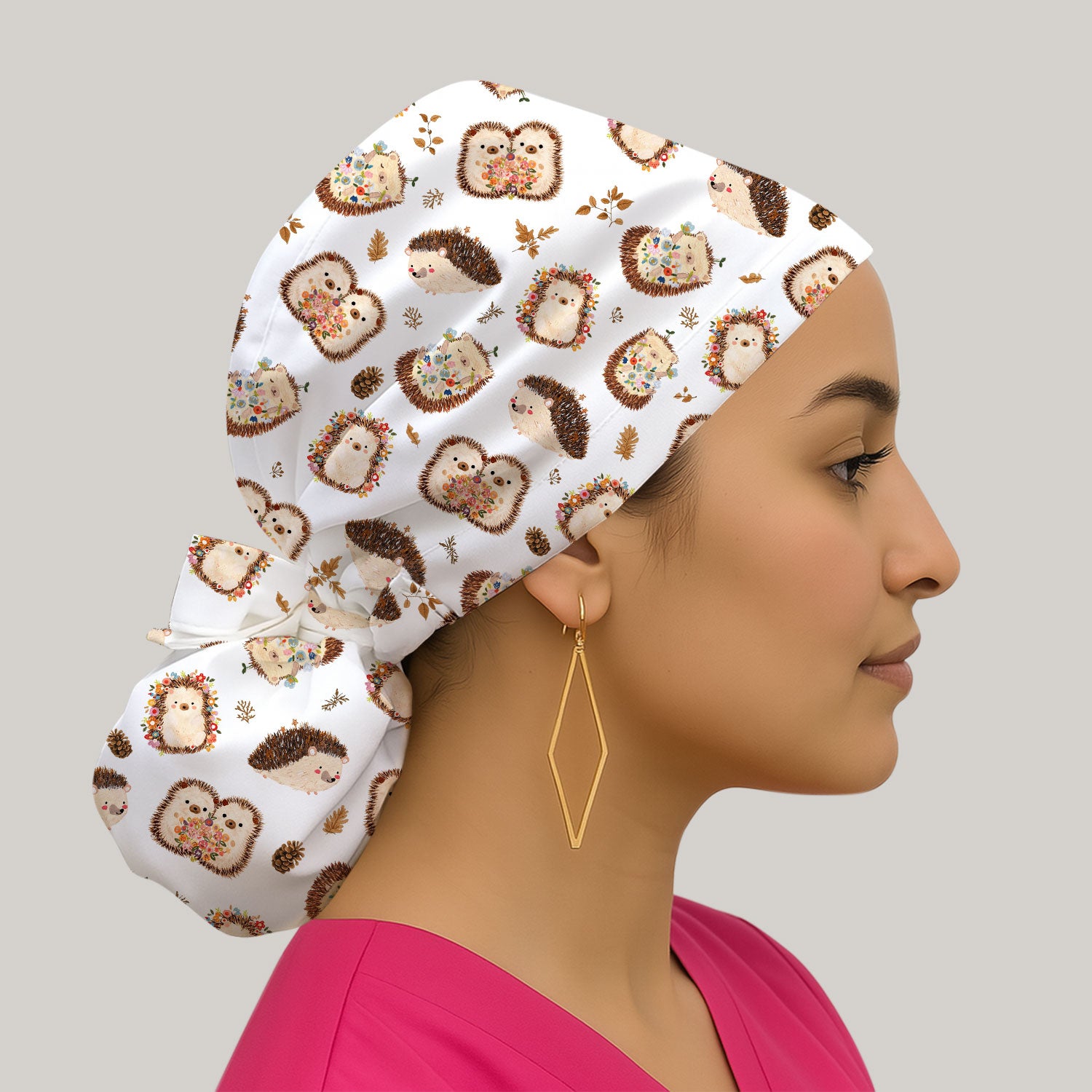 Cute Hedgehog Floral Scrub Cap, Surgical Caps for Doctors