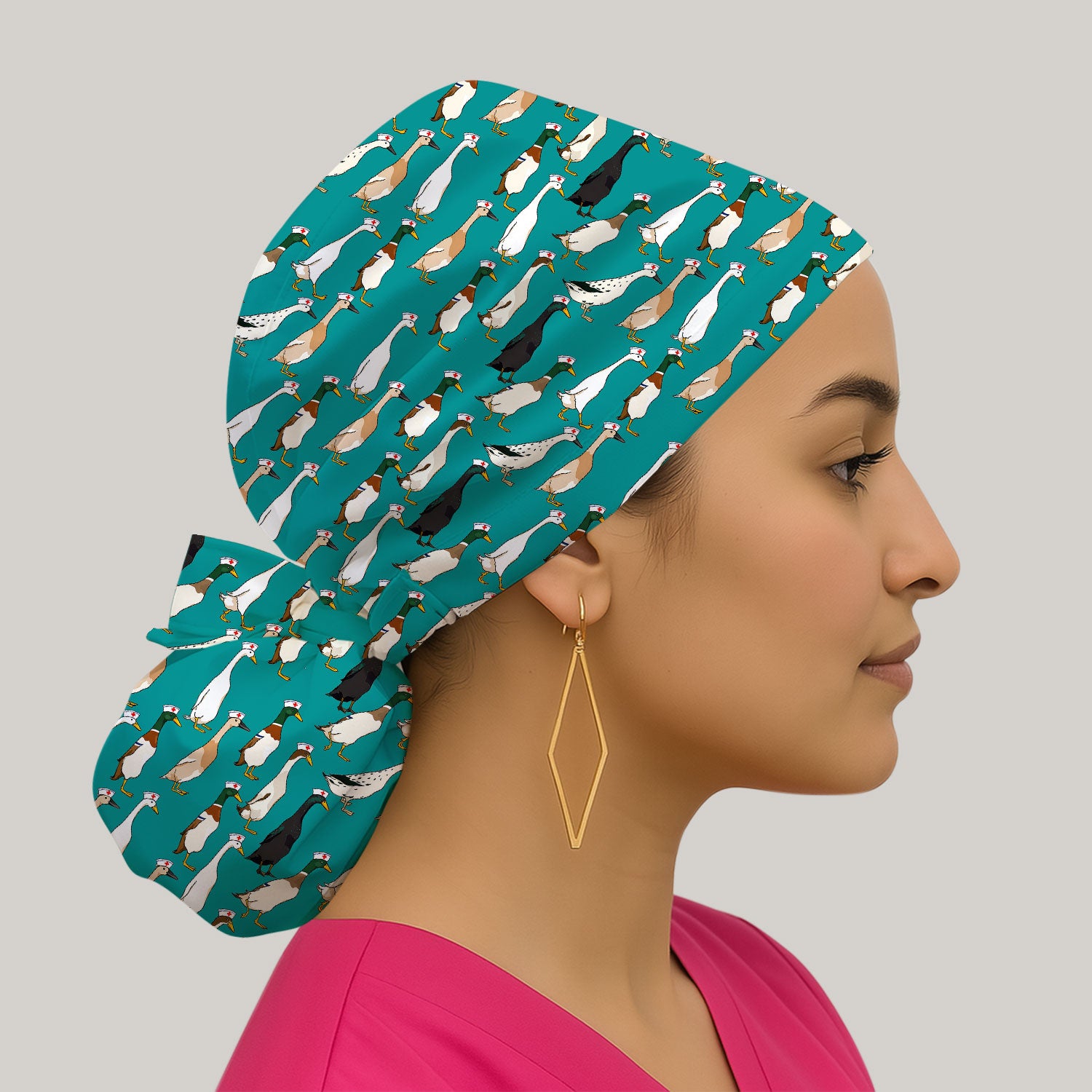 Funny Nurse Duck Pattern Scrub Cap, Surgical Caps for Doctors