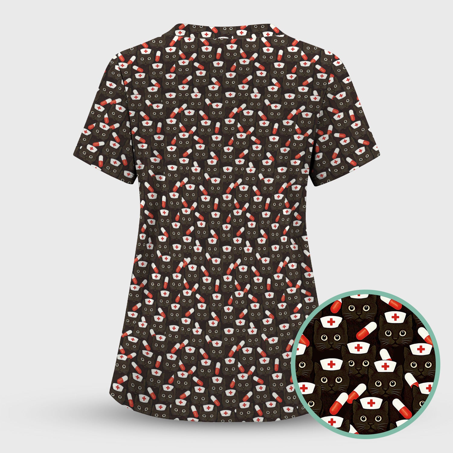 Medical Scrub Top for Women - Funny Nurse Cat Print with Pills Design - Gift for RN LPN CNA Women Healthcare Staff