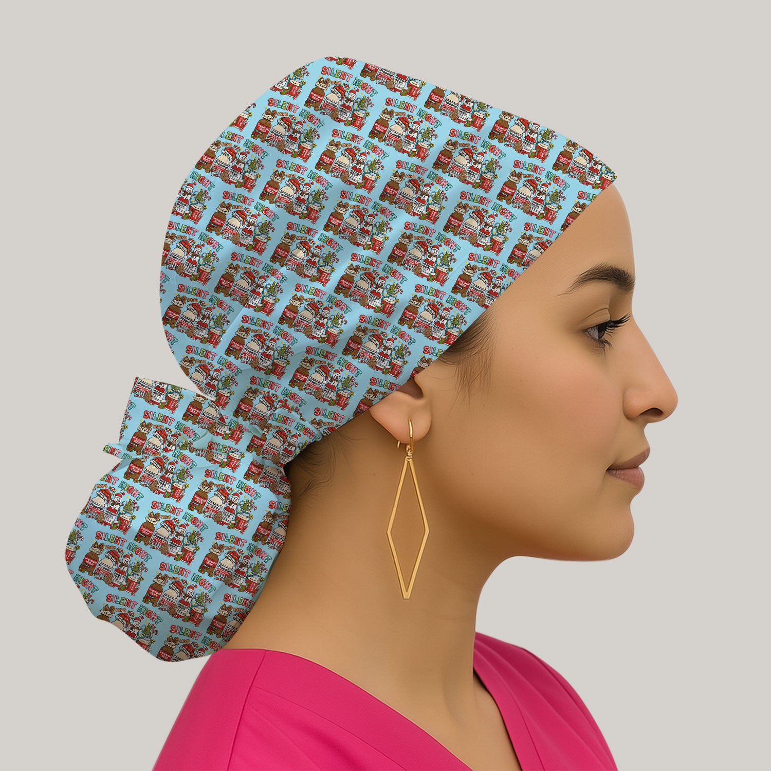 Silent Night Nurse Scrub Cap, Funny Christmas Medical Scrub Hat, Holiday Nursing Uniform