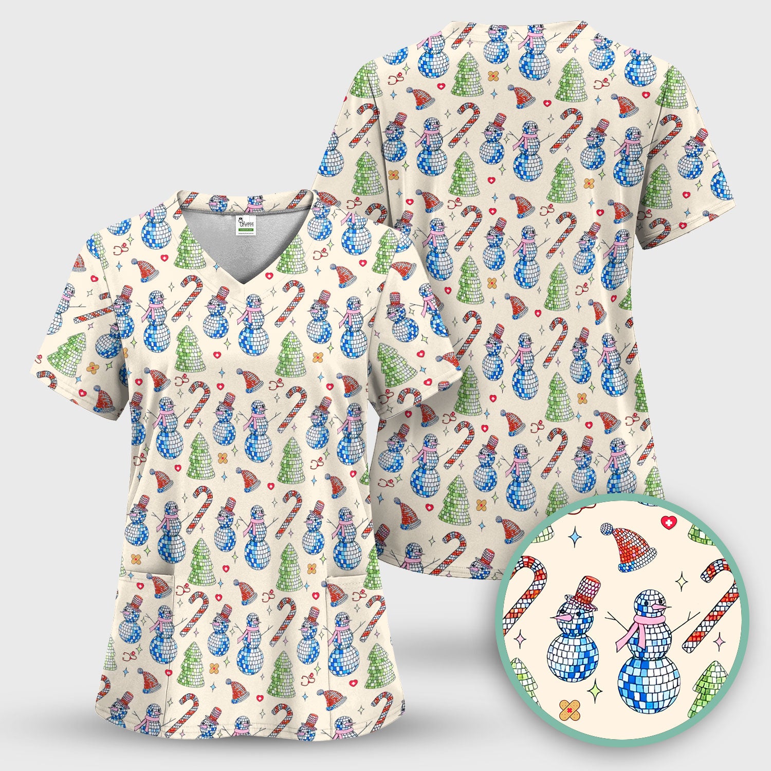 Funny Snowman Scrub Top for Women - Breathable Fabrics Med Uniform - Comfortable Scrubs for Nurses - Christmas Gift for LPN CNA RN