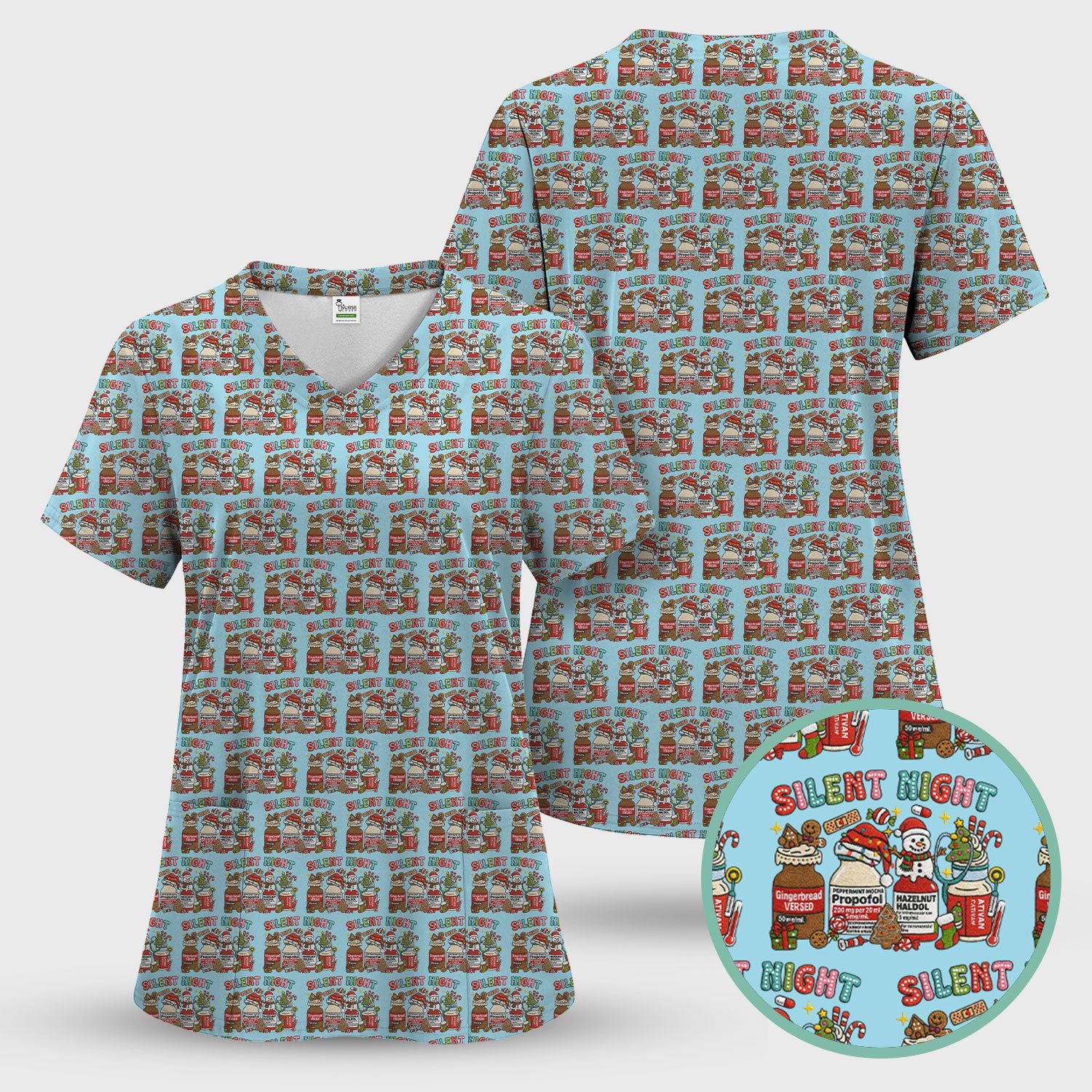 Silent Night Nurse Scrub Top, Funny Christmas Medical Scrub Shirt, Holiday Nursing Uniform