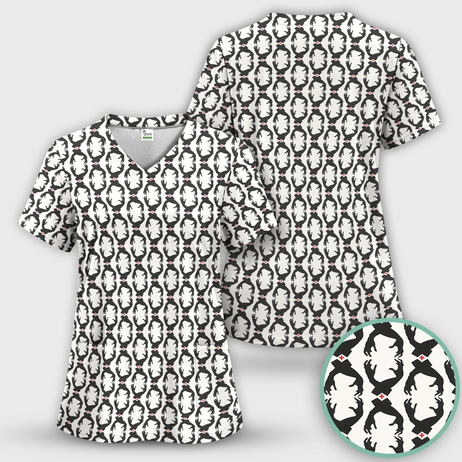 Creepy Hands Black White Red Patterns Scrub Top, Comfortable Scrubs for Nurses