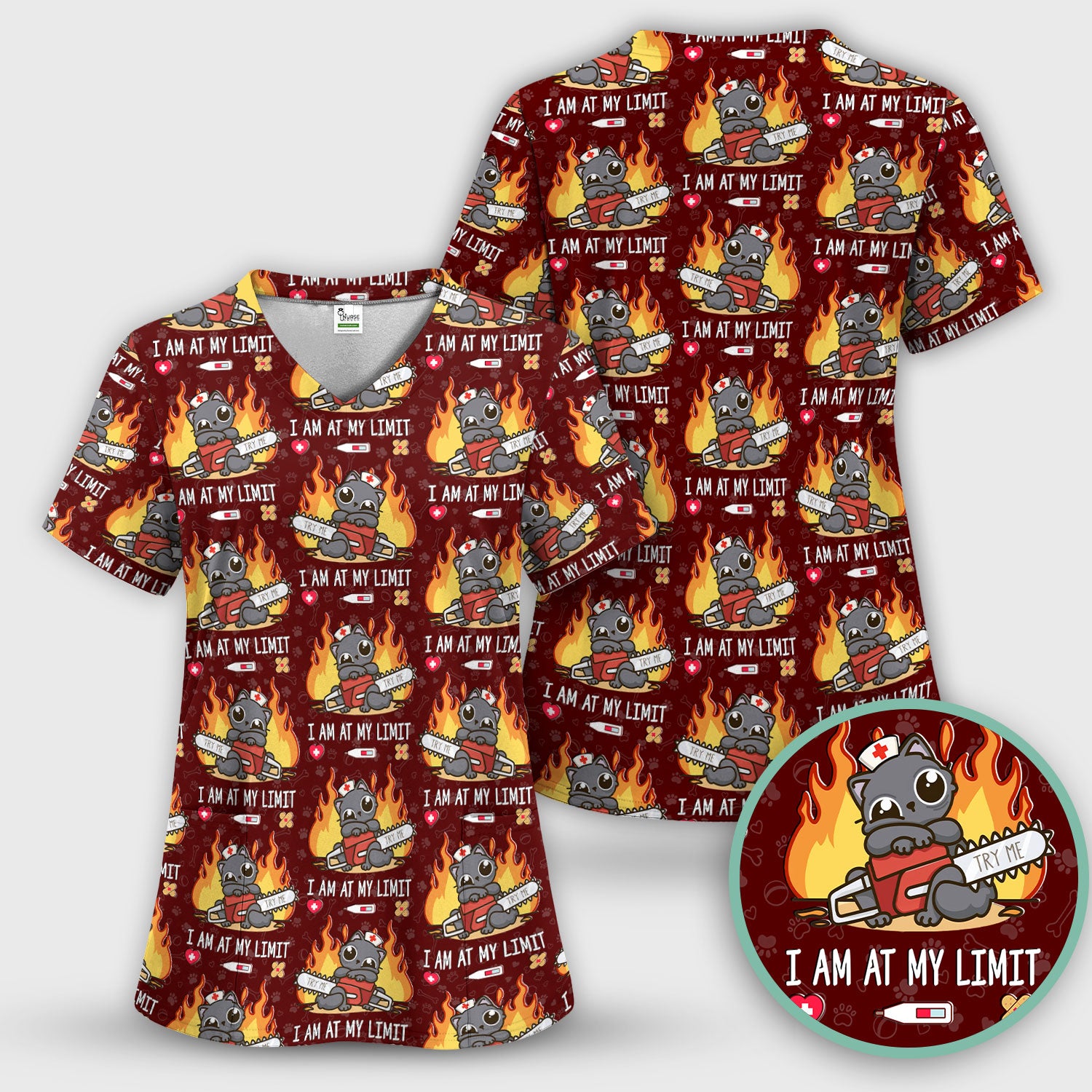 Funny Nurse Cat I Am At My Limit Scrub Top, Comfortable Scrubs for Nurses