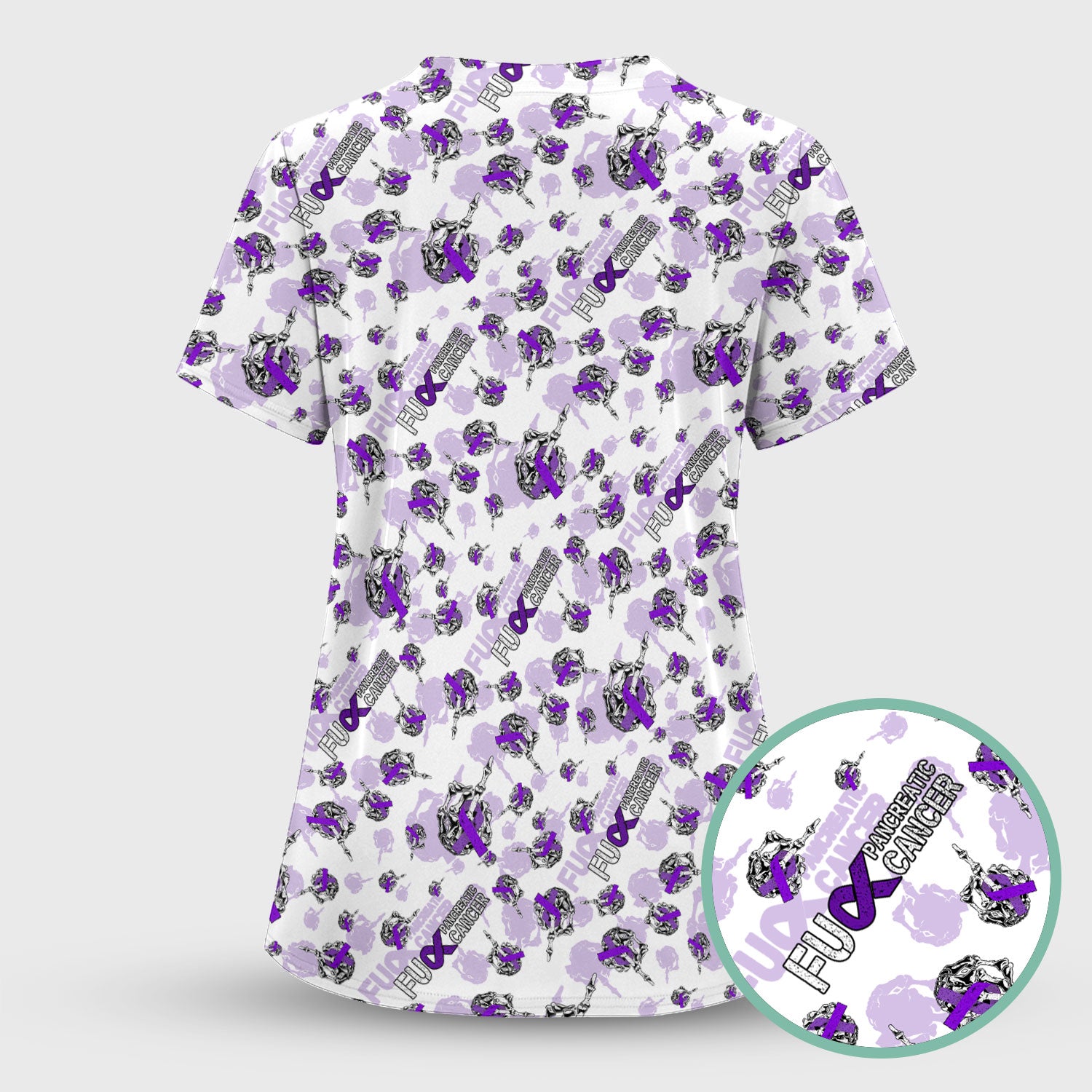Fuck Pancreatic Cancer Scrub Top - Purple Ribbon Awareness Nurse Shirt - Bold Medical Uniform Gift for Cancer Support Fighters