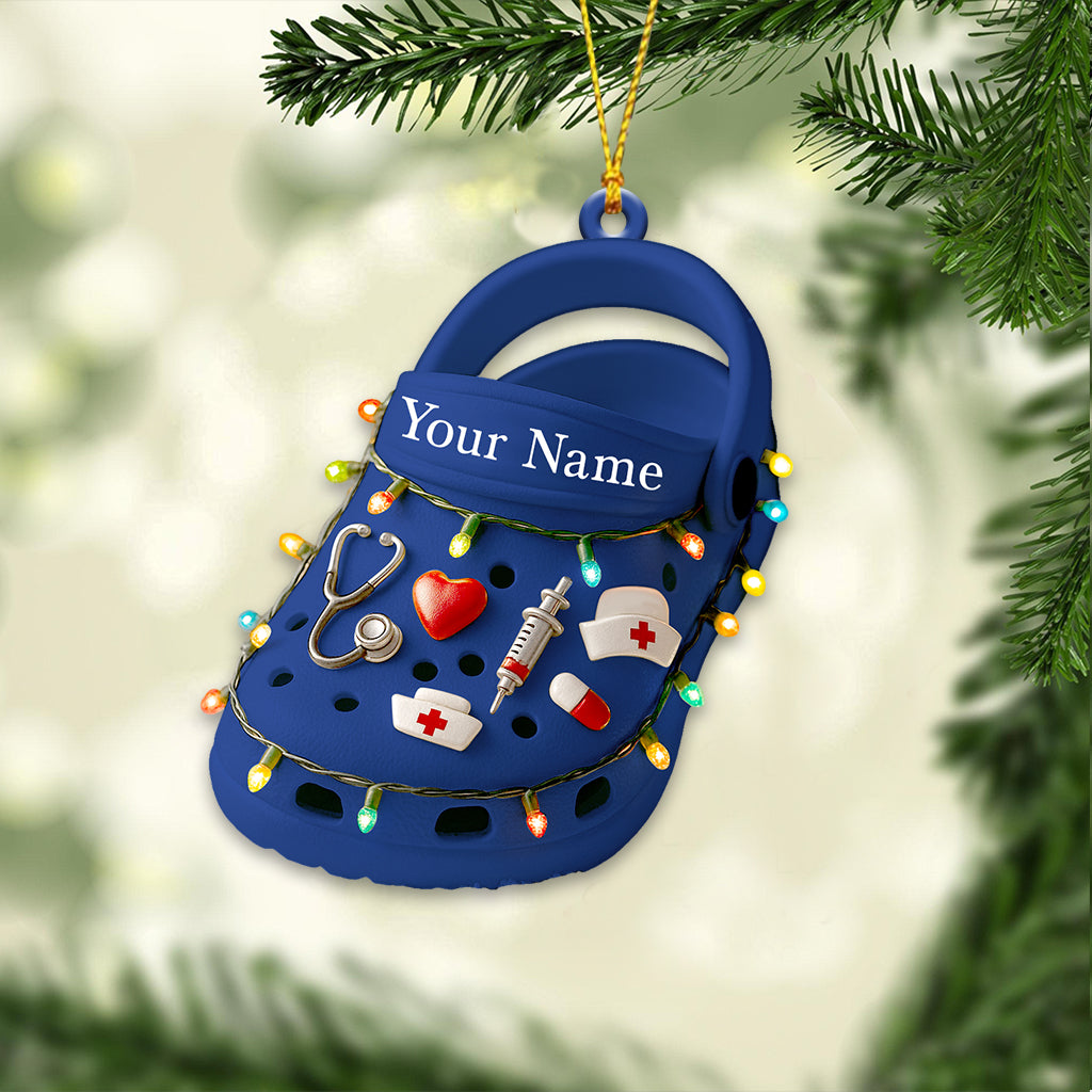 Personalized Nursing Christmas Ornament - Medical Clog Tree Decor - Cute Holiday Gift for Healthcare Workers