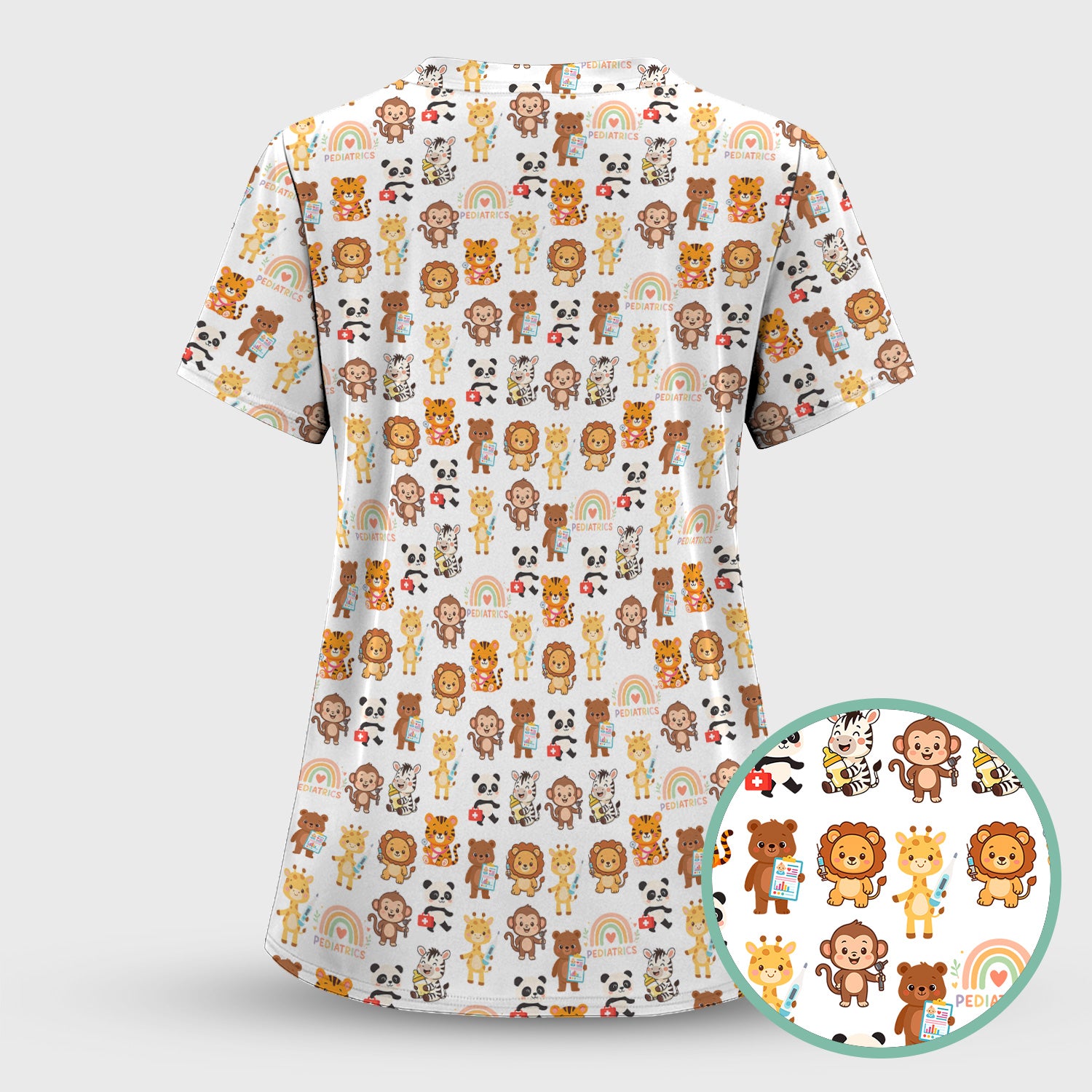 Funny Animal Nurse Scrub - Cute Zoo & Safari Animals Pattern Design - Gift for PEDS RN LPN