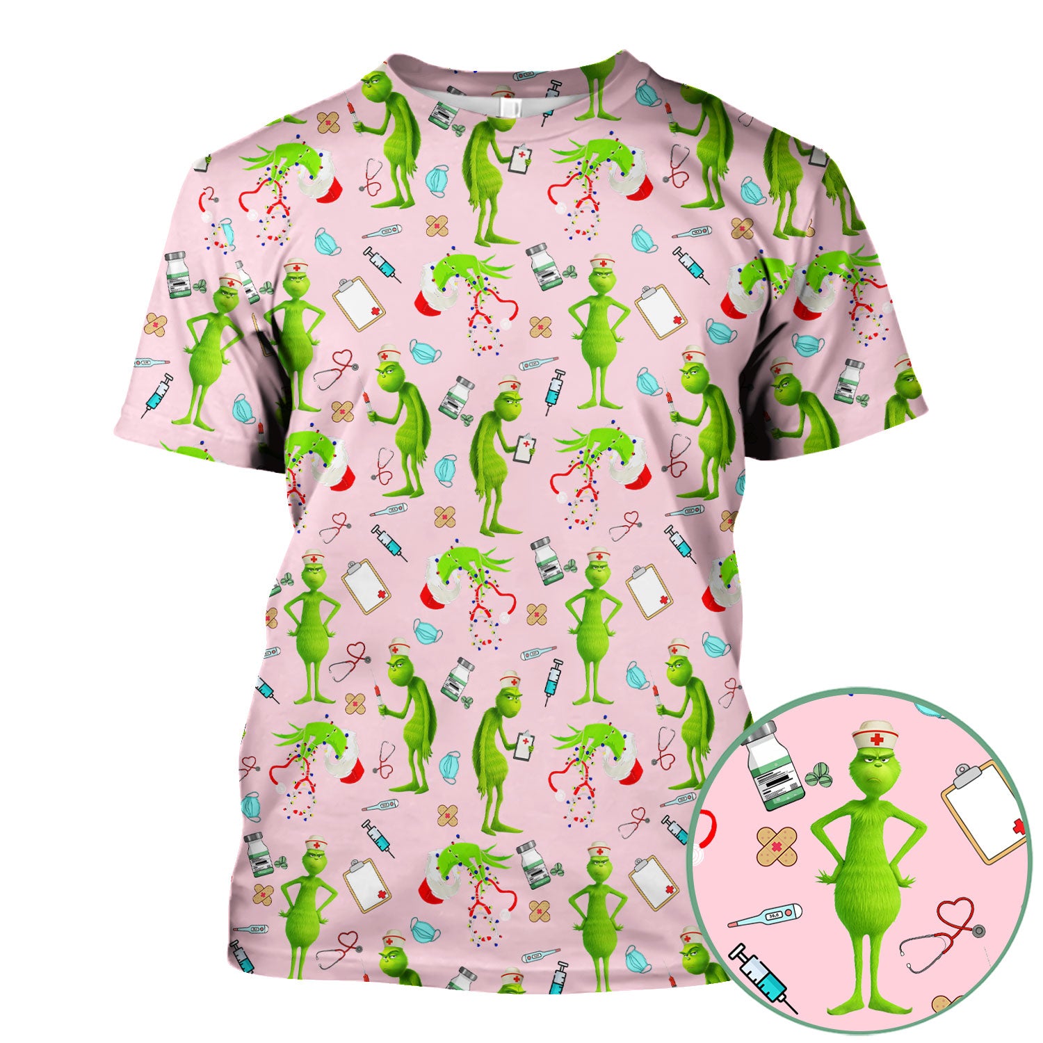 Custom Grinch Nurse Scrub Top - Funny Christmas Scrub Shirt Multi Color - Cute Holiday Nursing Workwear with Pockets