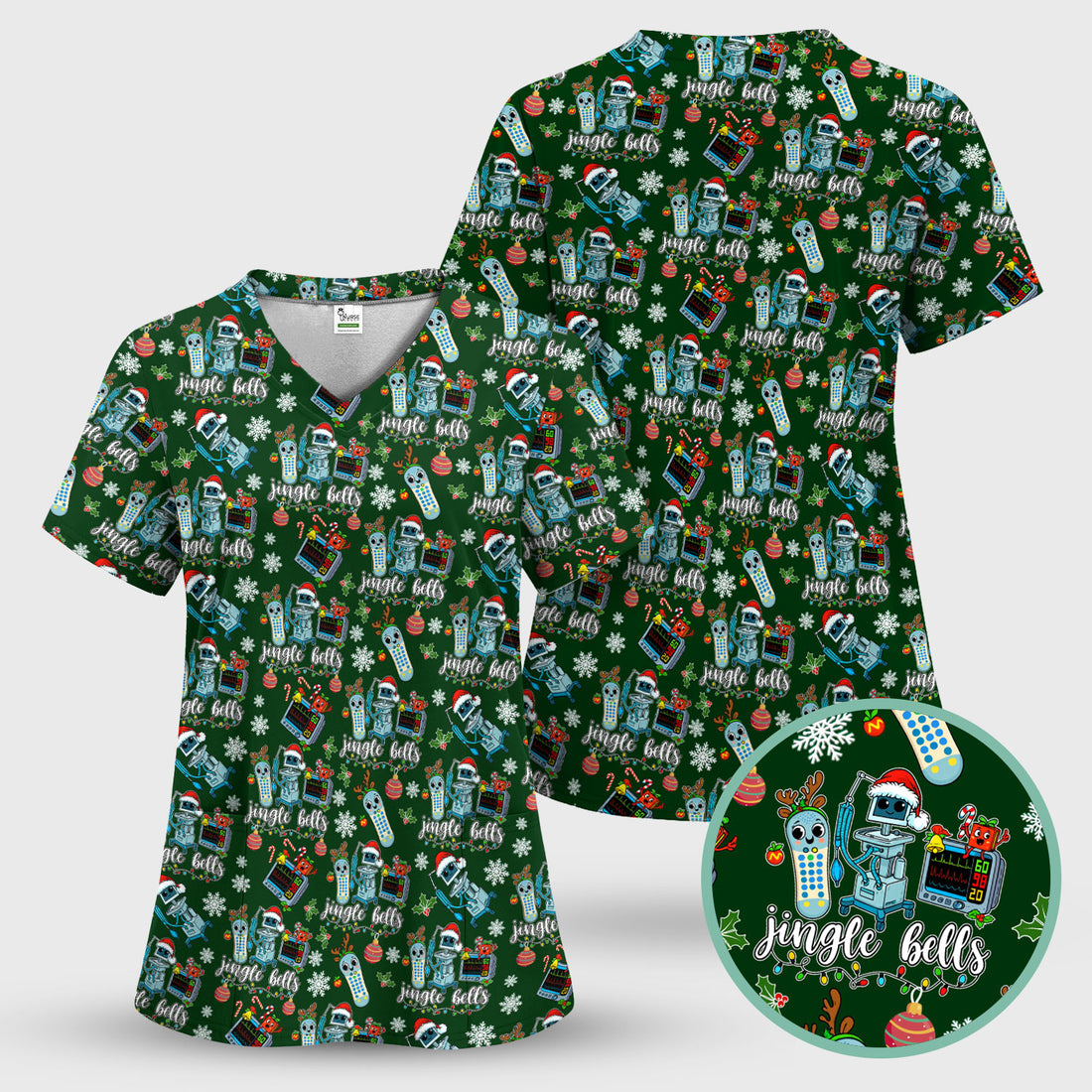 Funny Jingle Bells Holiday Scrub Top - Funny Christmas Scrubs for Nurses - Breathable Fabrics Nursing Uniform