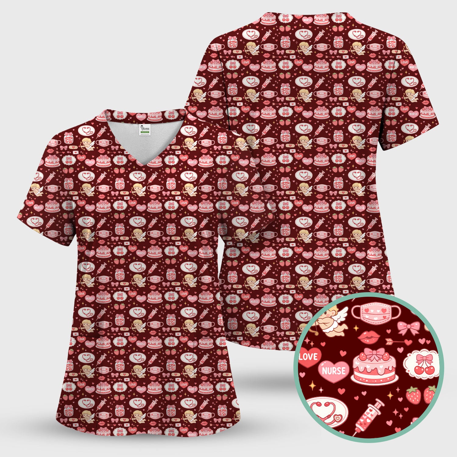 Cupid Nurse Scrub Top, Cute Love Medical Pattern Shirt For Valentine, Breathable Fabrics Nursing Uniform